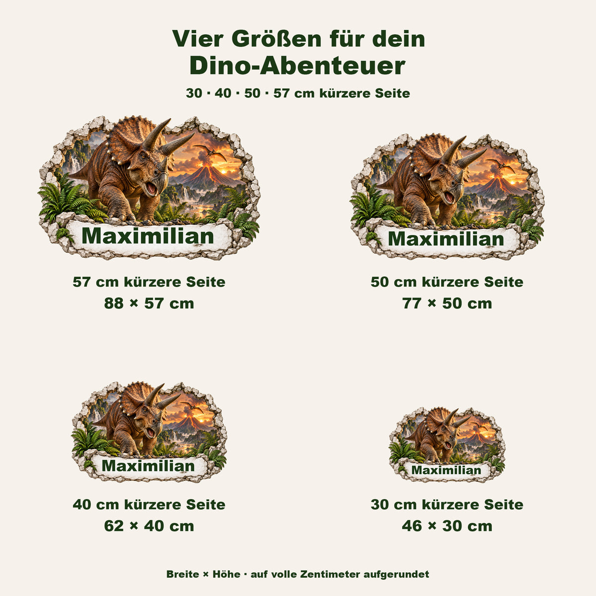 Dinosaurier-Wandtattoo Motiv 2 – Größenübersicht