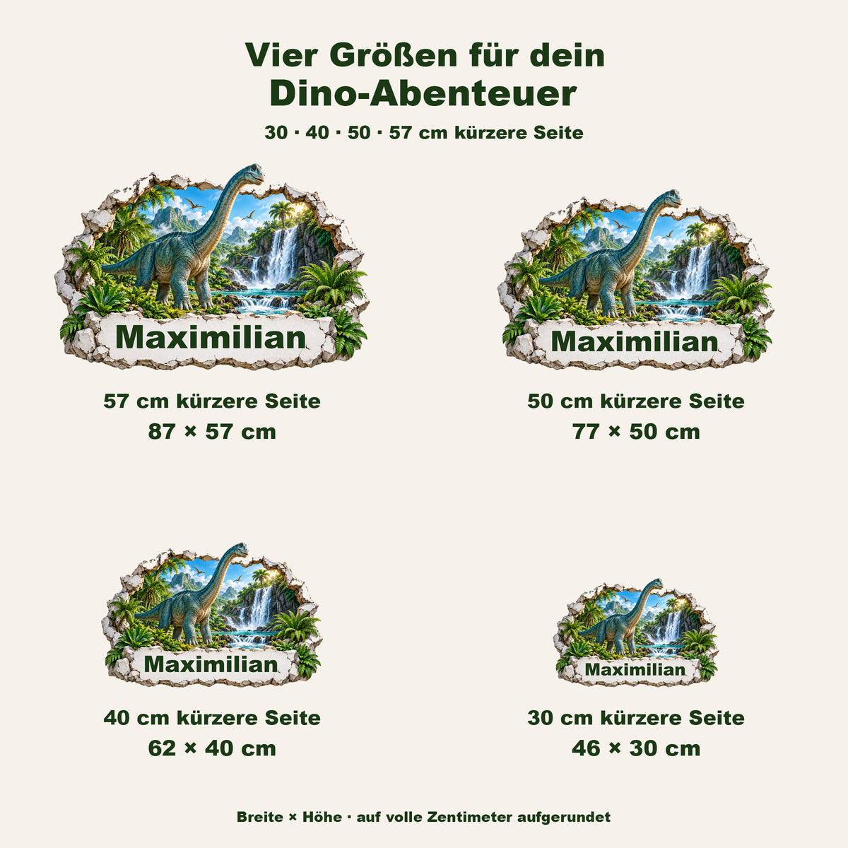 Dinosaurier-Wandtattoo Motiv 3 – Größenübersicht