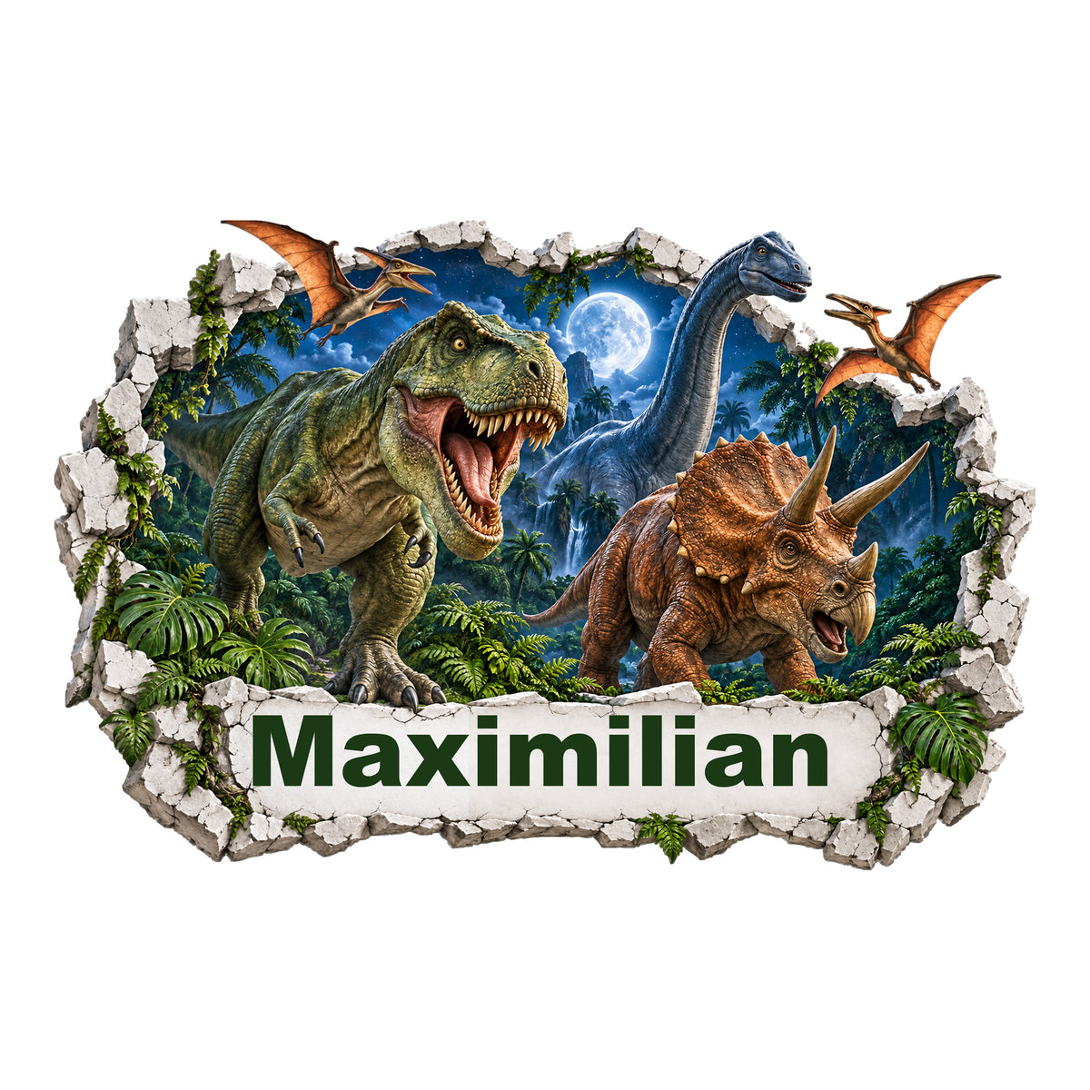 Dinosaurier-Wandtattoo Motiv 5 – Hauptbild mit Wunschname Maximilian