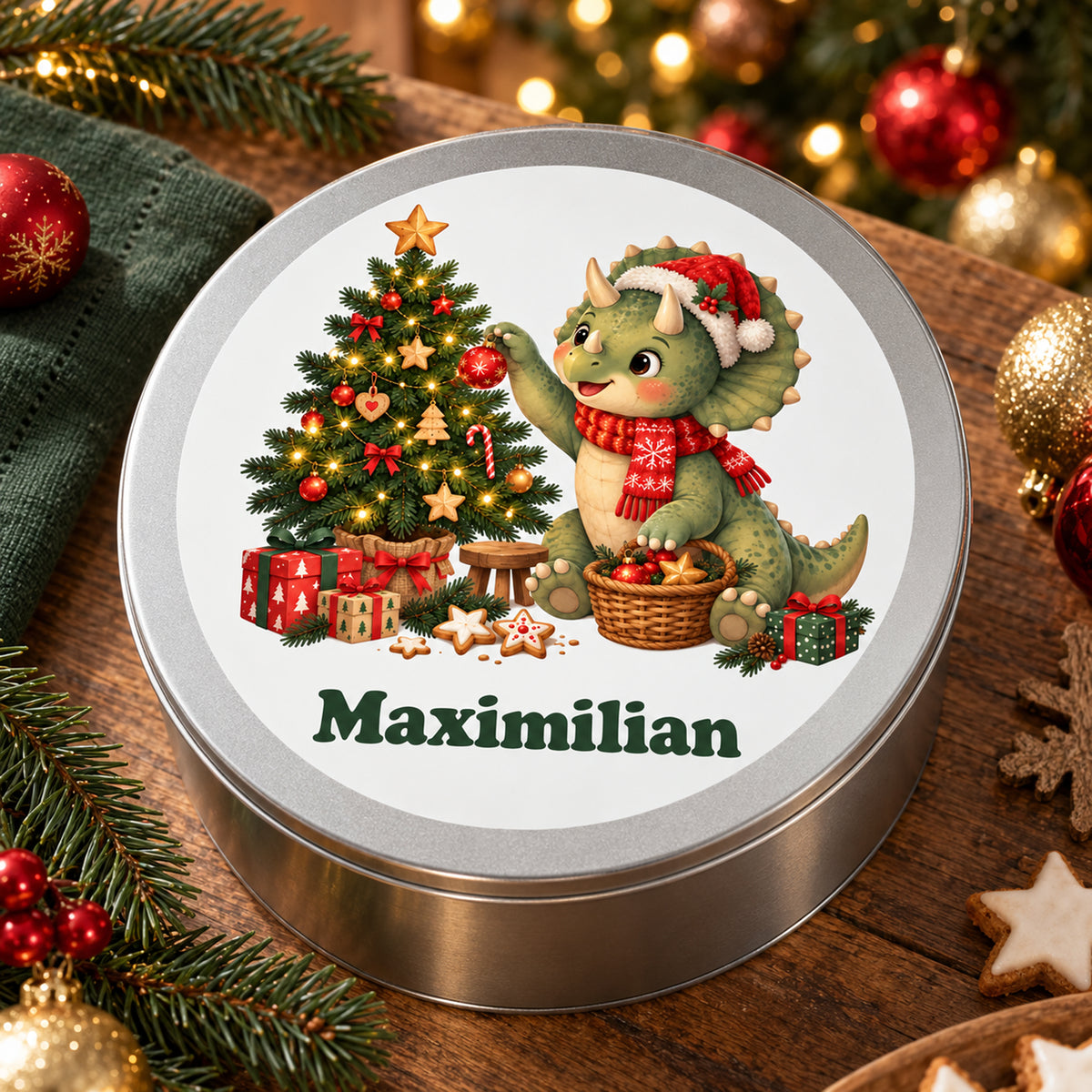 Personalisierte Weihnachtsdino-Keksdose – Baumschmücker, weitere weihnachtliche ansicht von oben