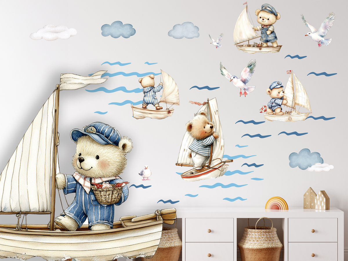 Wandtattoo Bären auf Segelbooten