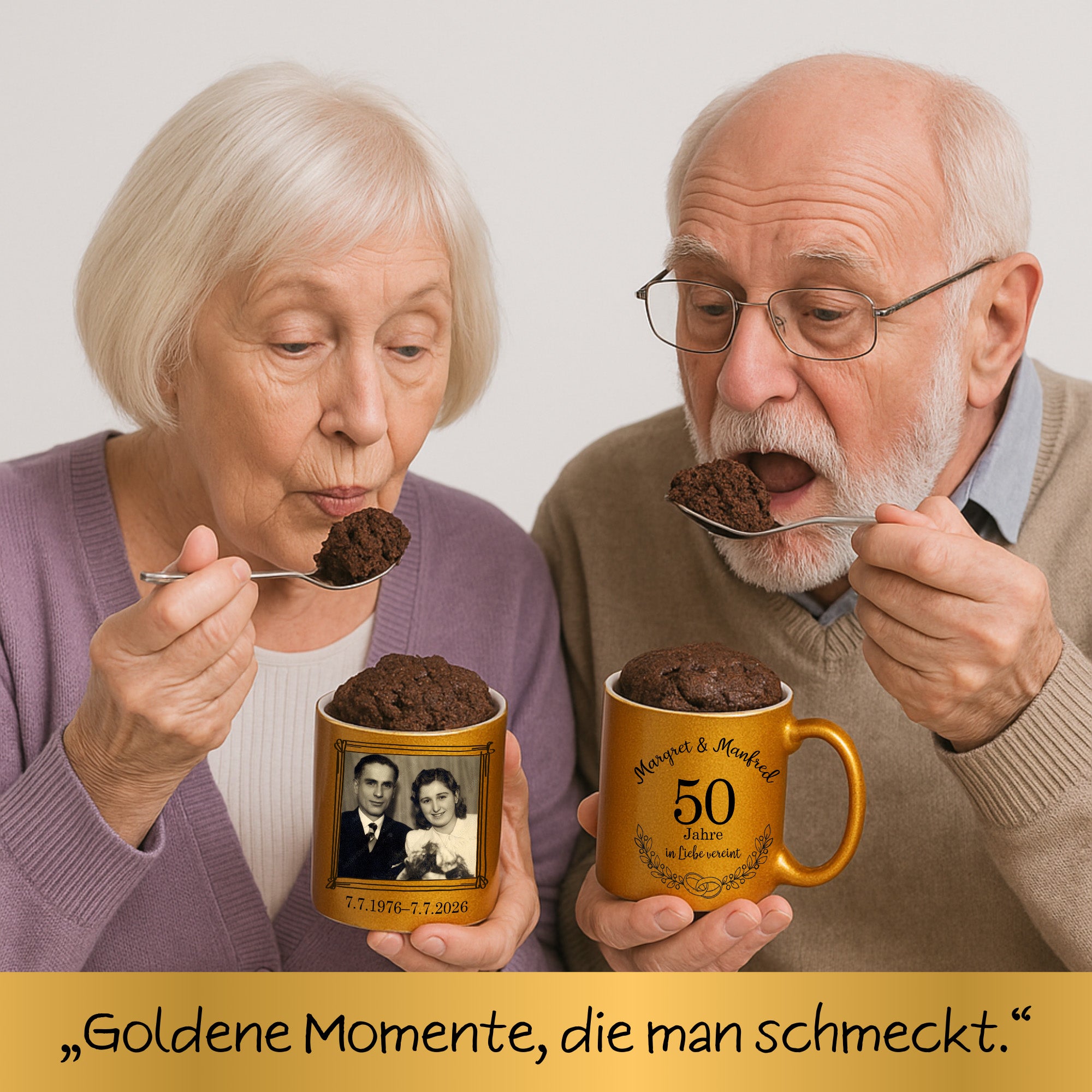 Hochzeitsgeschenk - Geschenk Set Zwei Tassen Goldene Hochzeit mit Foto
