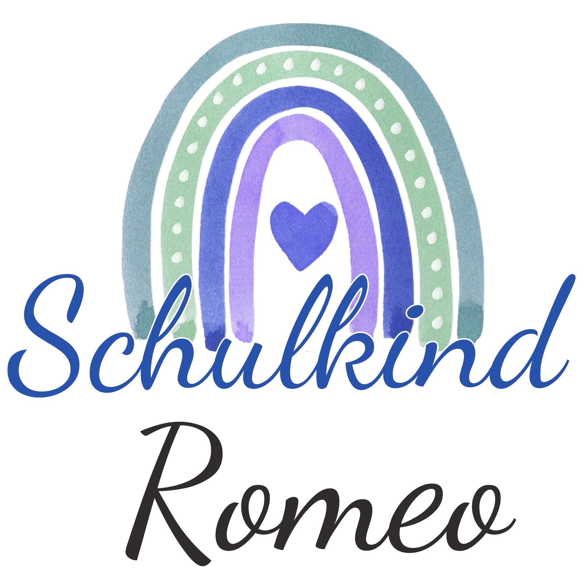 Bunter Regenbogen mit Herz und Schriftzug Schulkind Romeo.