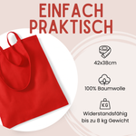 Rote Baumwolltasche, 42x38 cm, bis 8 kg belastbar.