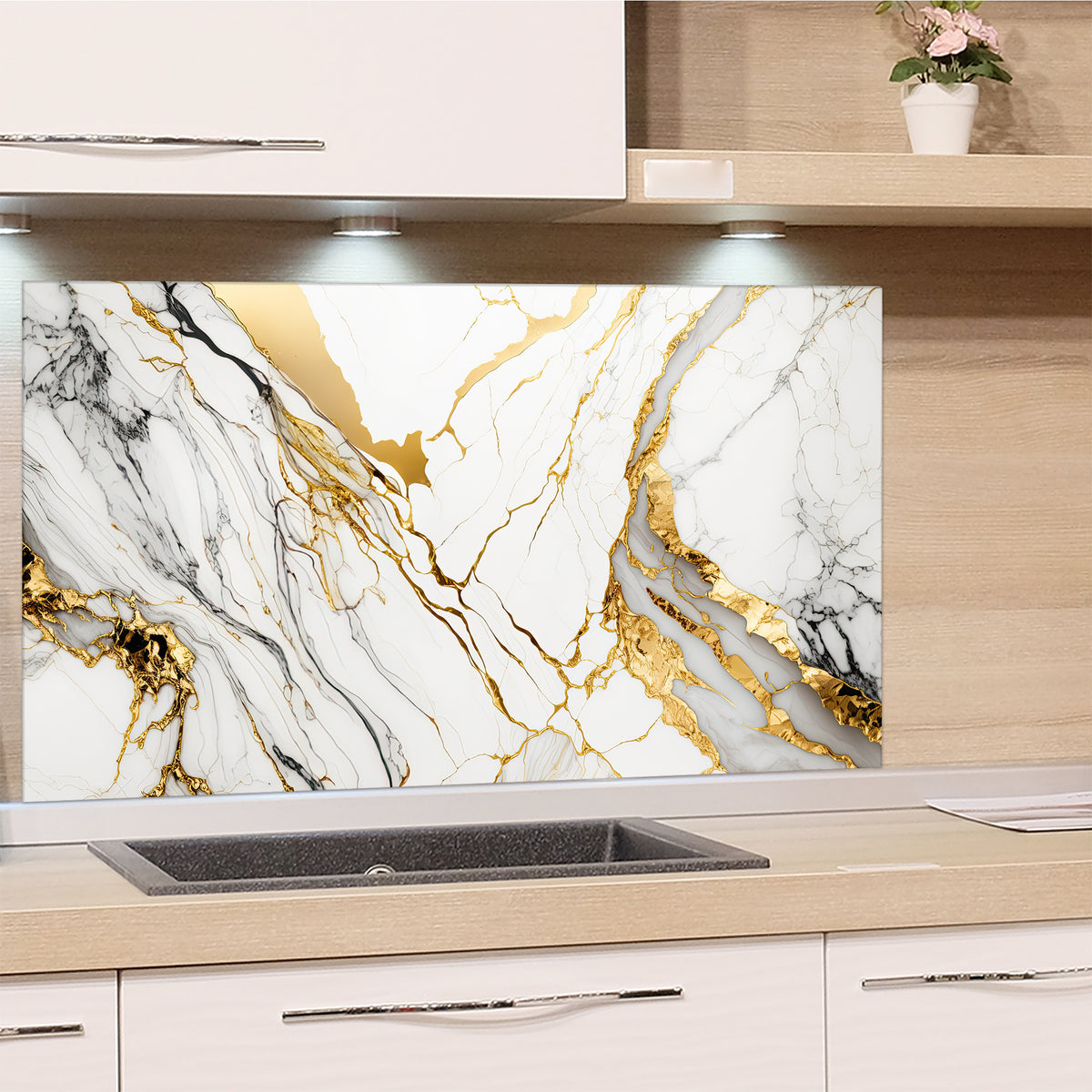 Küchenrückwand Marmor mit Goldakzenten