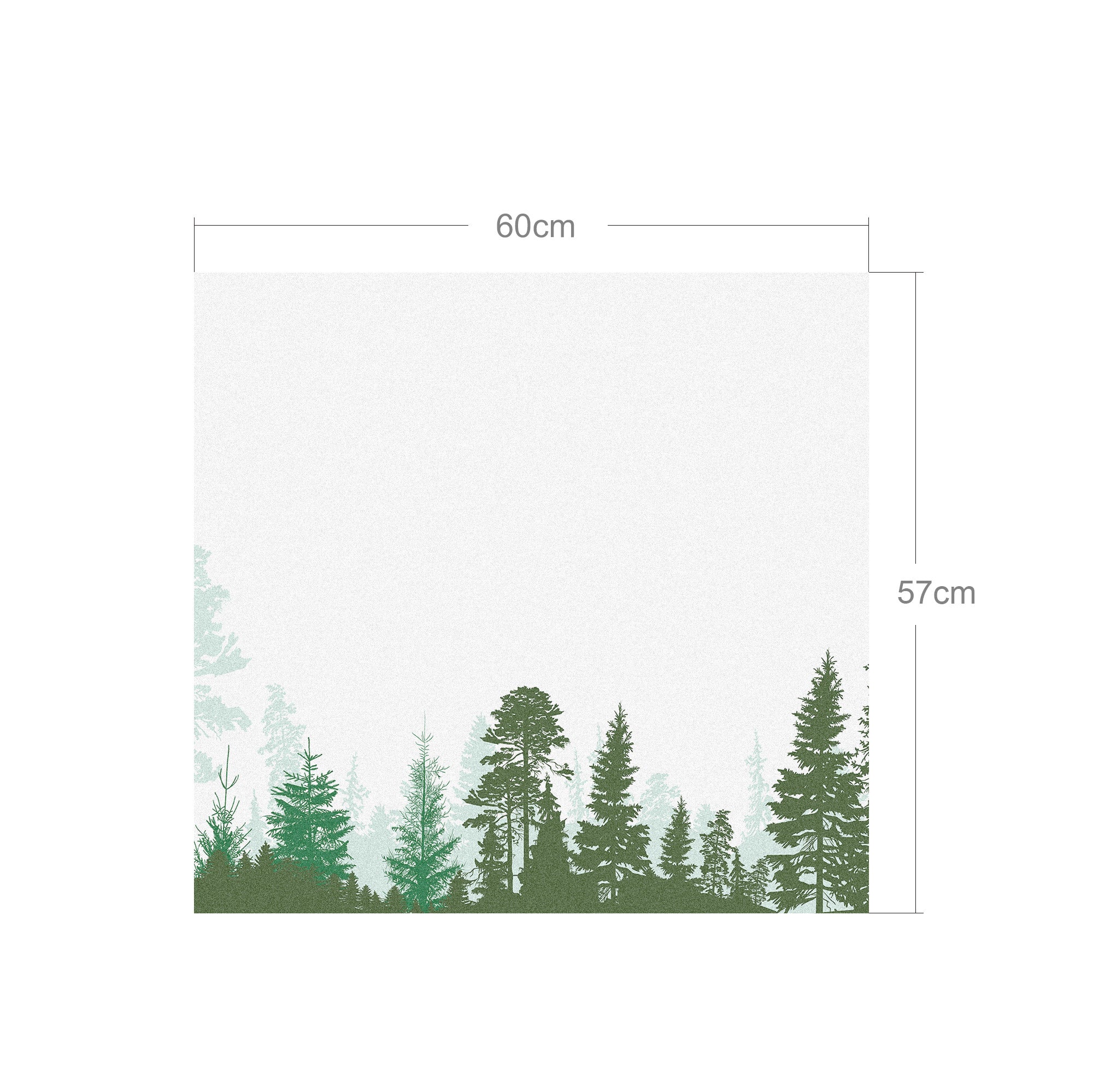 Waldmotiv in Grüntönen auf weißem Hintergrund, 60x57 cm.