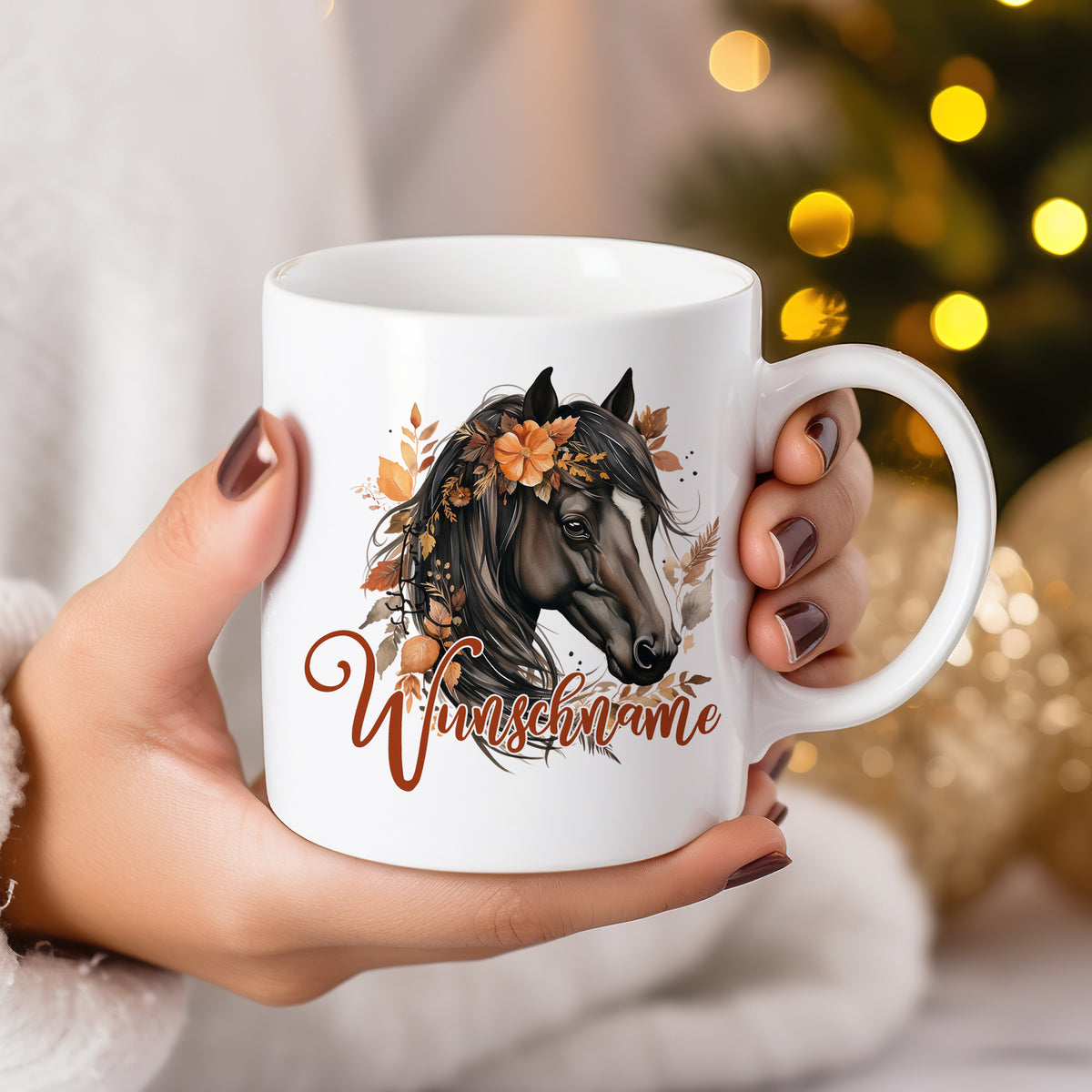 Personalisierte Tasse Pferd in braun