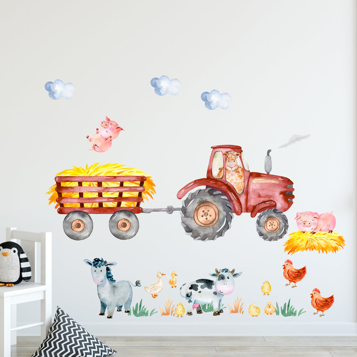 Wandtattoo Traktor mit Tieren
