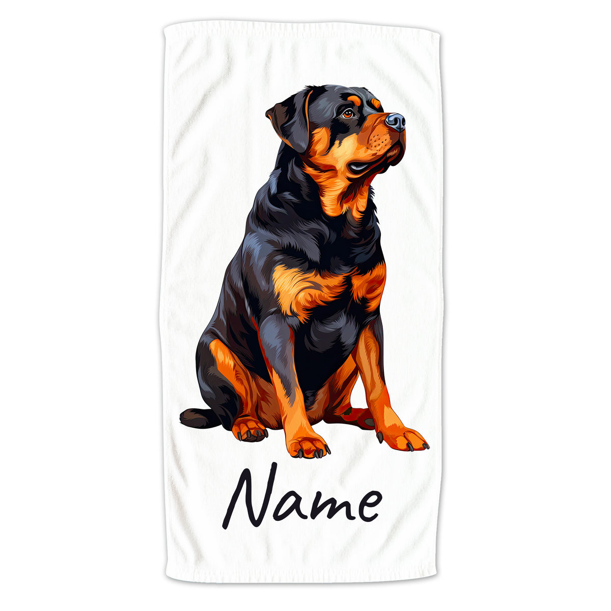 Rottweiler auf Handtuch mit personalisierbarem Namen