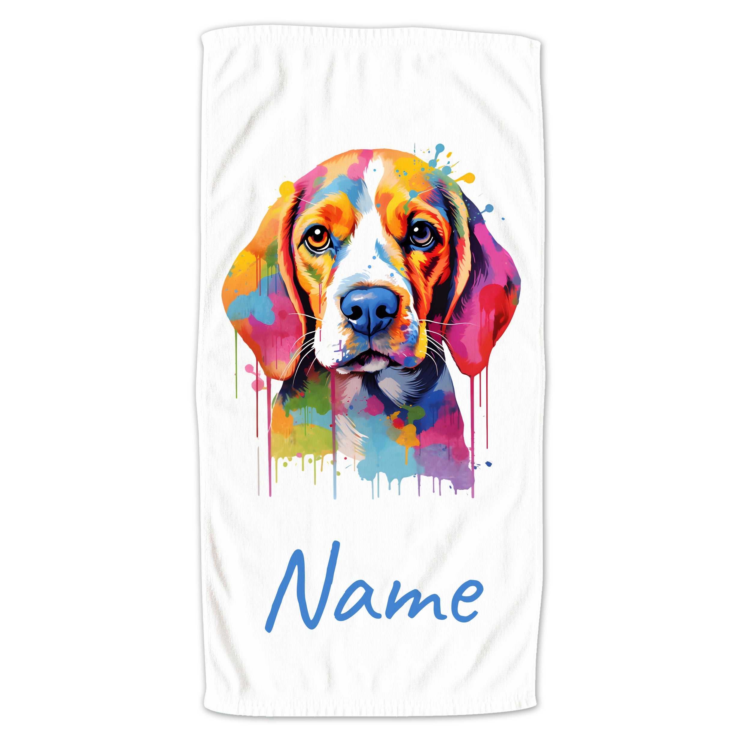 Buntes Hundeporträt eines Beagles auf weißem Hintergrund.