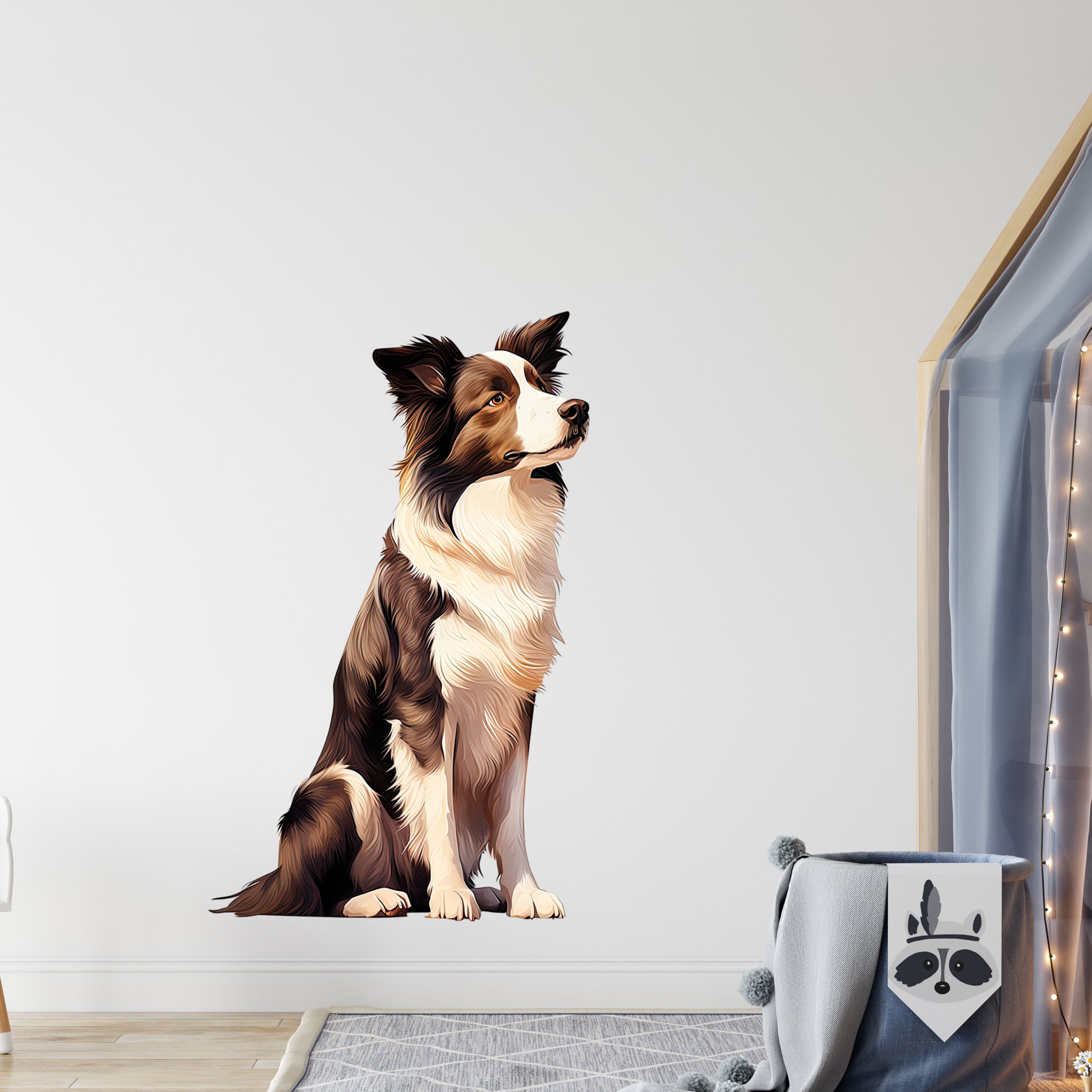 Brauner und weißer Border Collie als Wandtattoo.