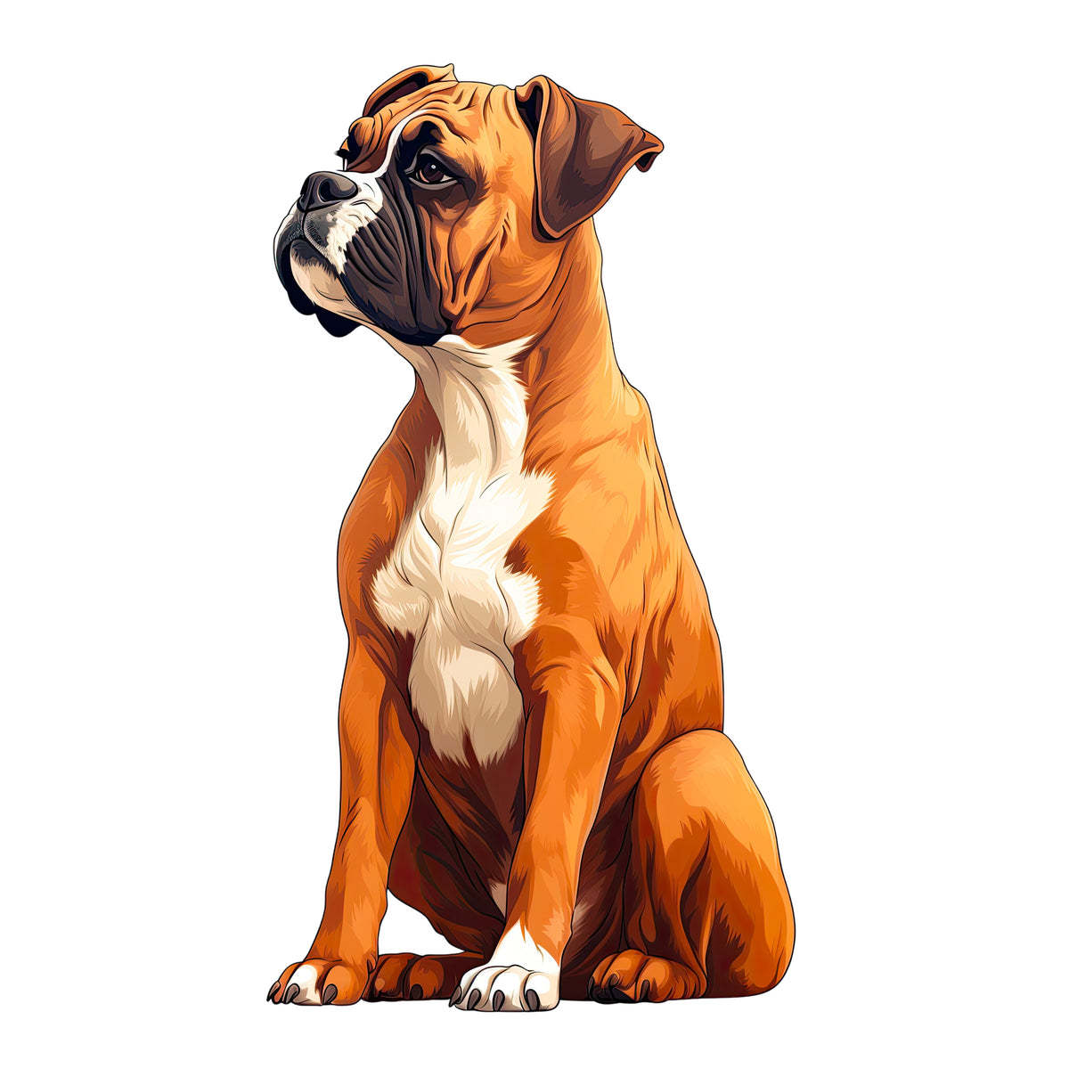 Brauner Boxer-Hund sitzt, mit weißen Abzeichen.