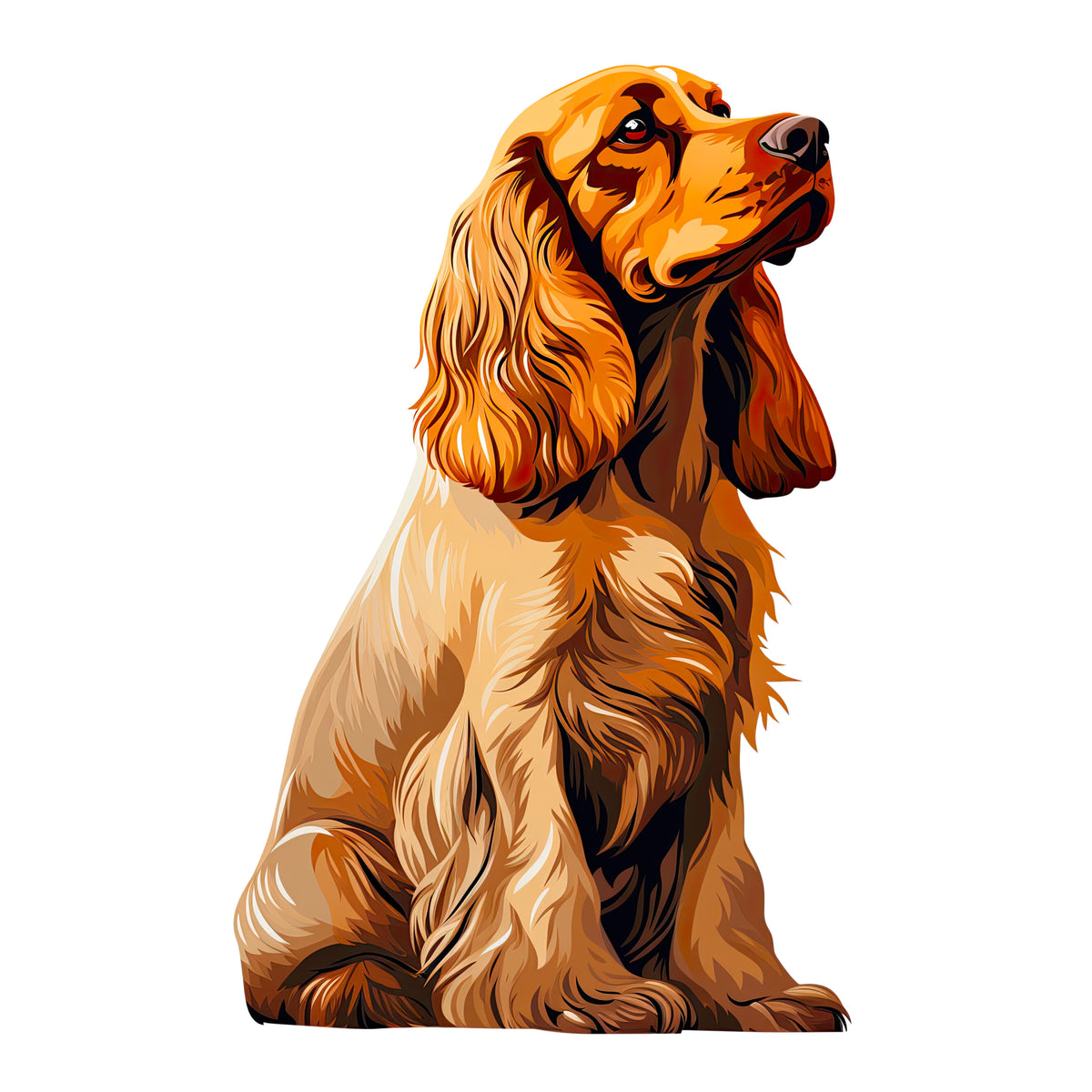 Sitzender, goldbrauner Cocker Spaniel mit langen Ohren.