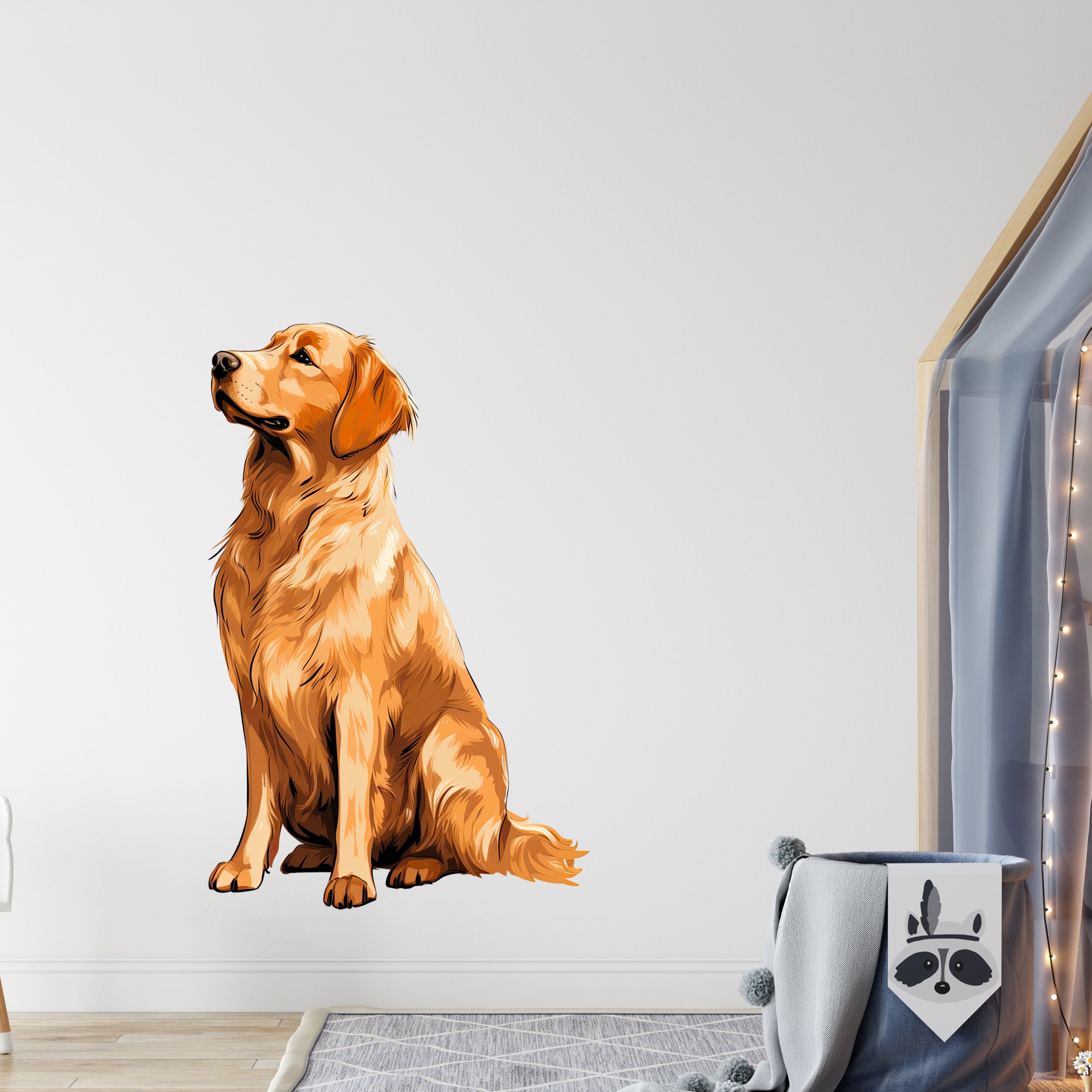 Sitzender goldenfarbener Labrador-Wandaufkleber.