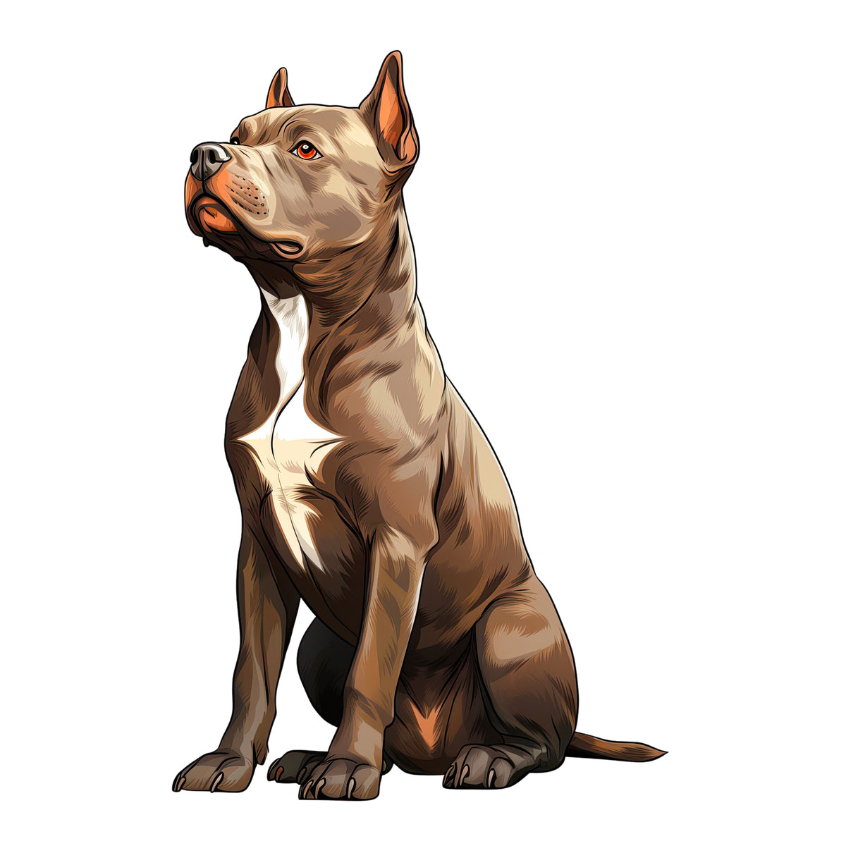 Sitzender brauner Hund mit weißen Abzeichen.