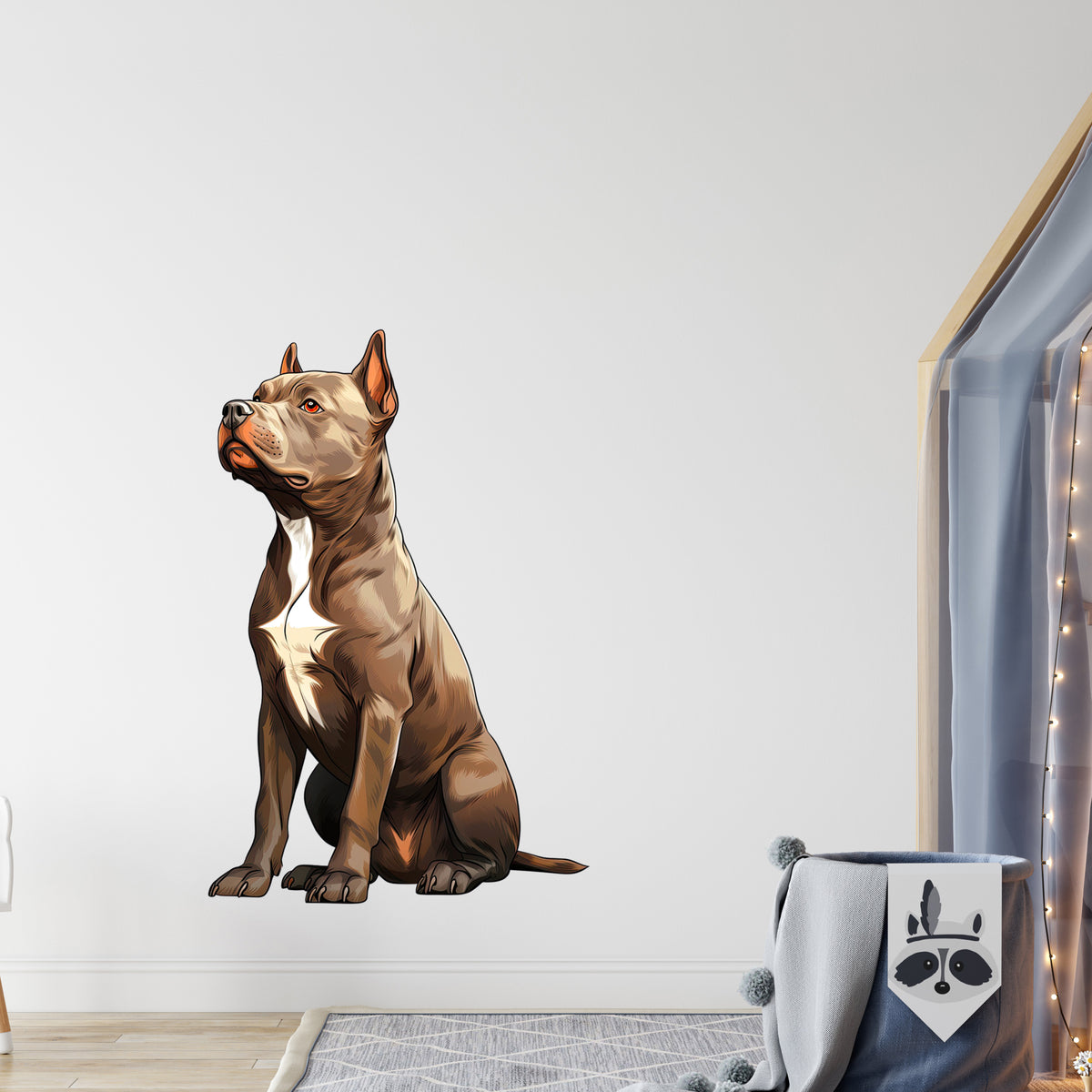 Brauner Hund in sitzender Position, stilisierte Illustration.