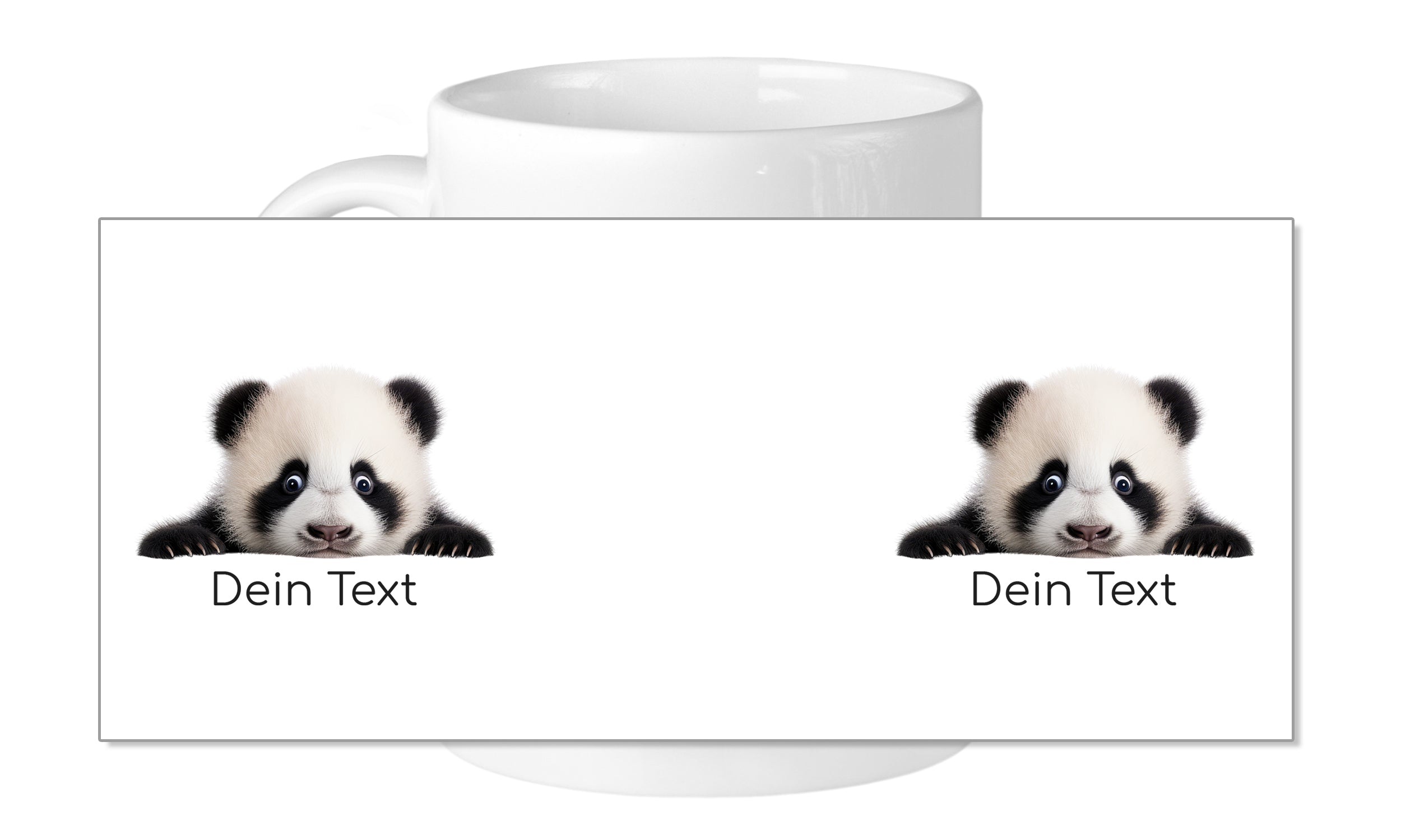 Weiße Tasse mit zwei niedlichen Panda-Illustrationen.