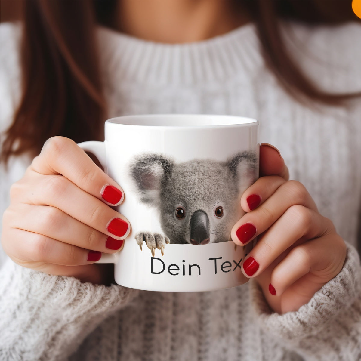 Tasse mit Koala-Motiv und personalisiertem Text.