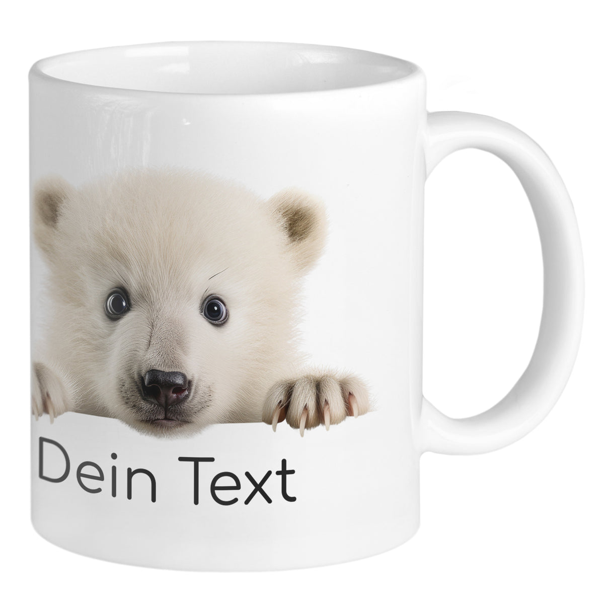 Weißer Becher mit niedlichem Eisbären und Text.