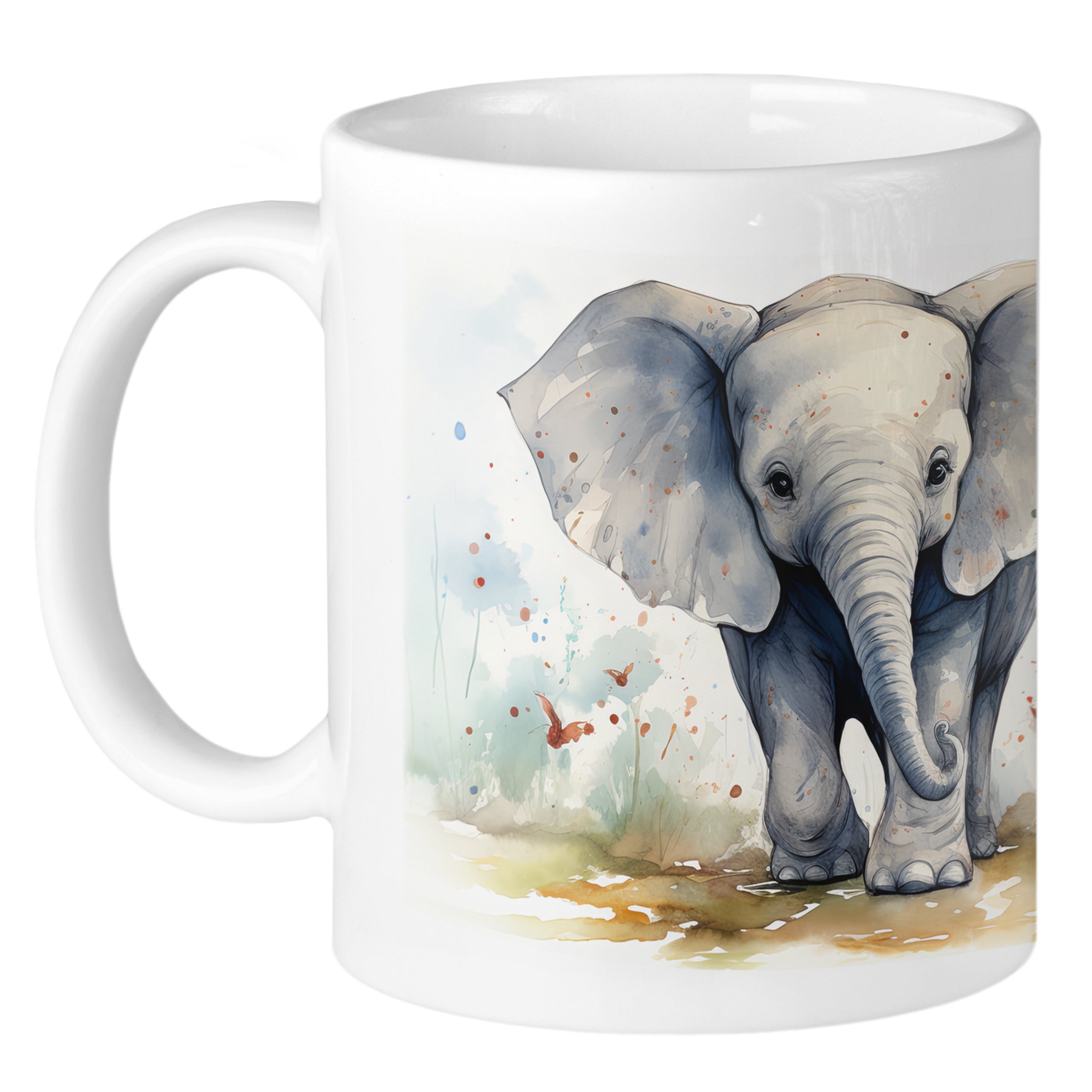 Tasse mit einem niedlichen, bunten Elefantenmotiv.