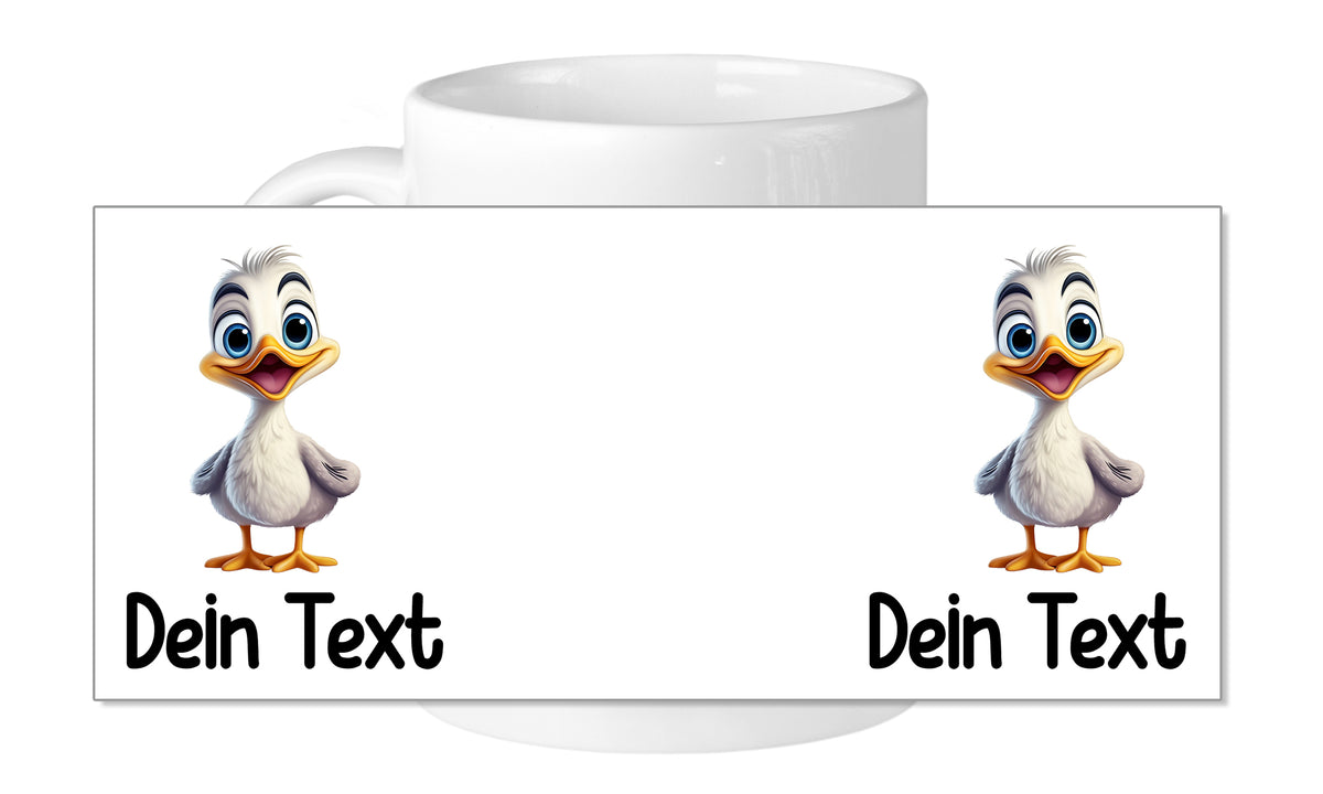 Tasse mit zwei niedlichen Enten und individuellem Text.