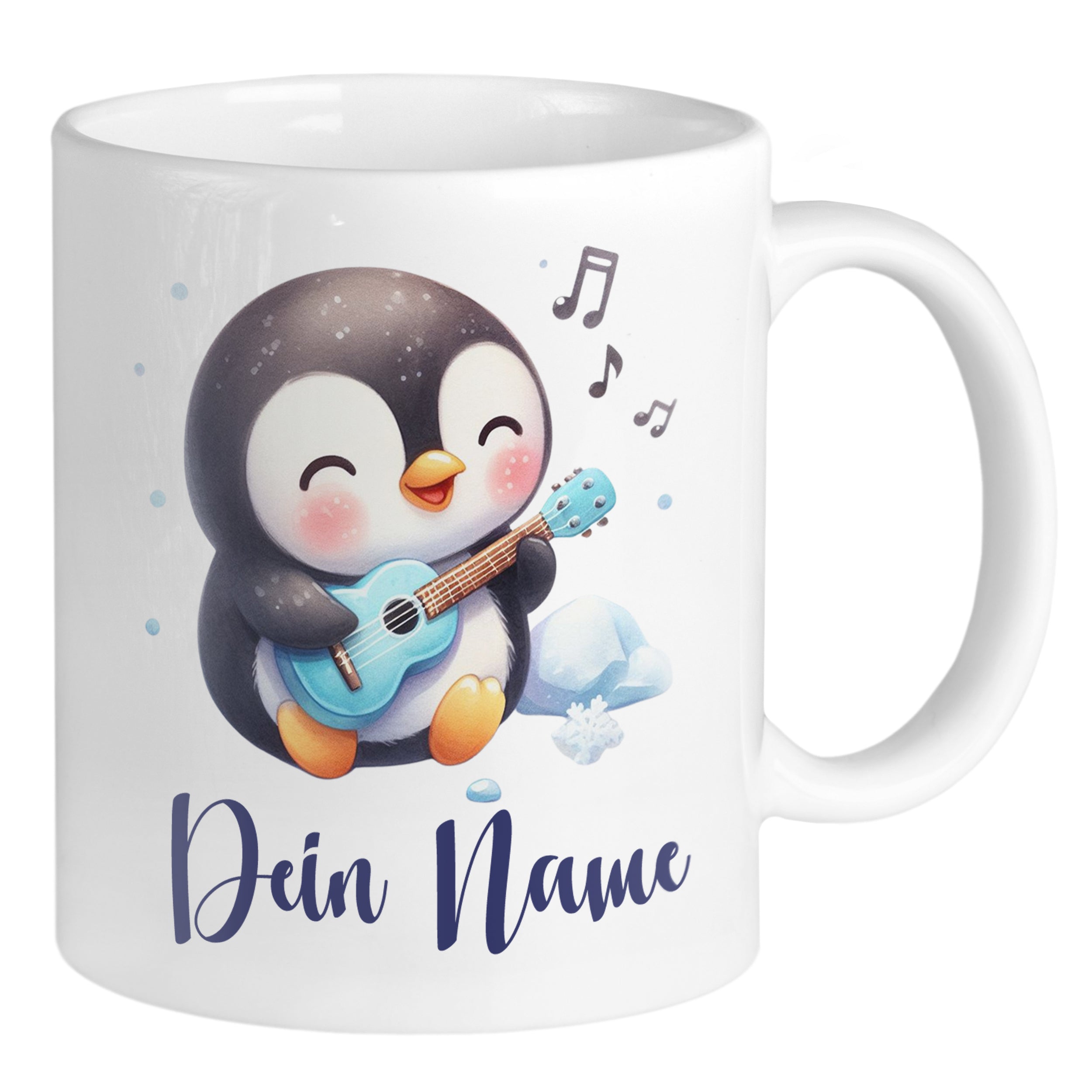 Kaffeetasse mit süßem Pinguin und personalisiertem Namen.
