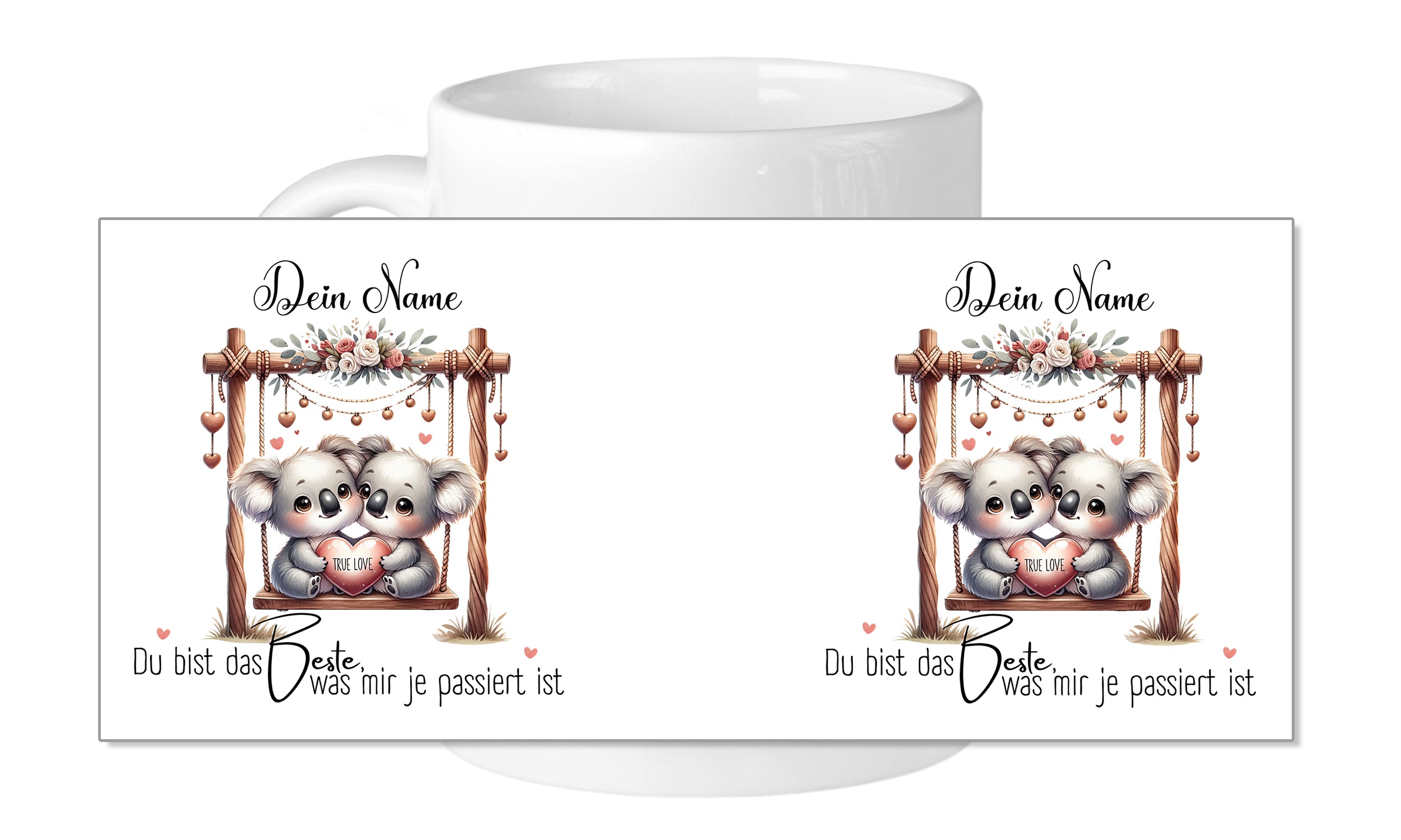 Tasse mit zwei niedlichen Koalas und persönlicher Botschaft.