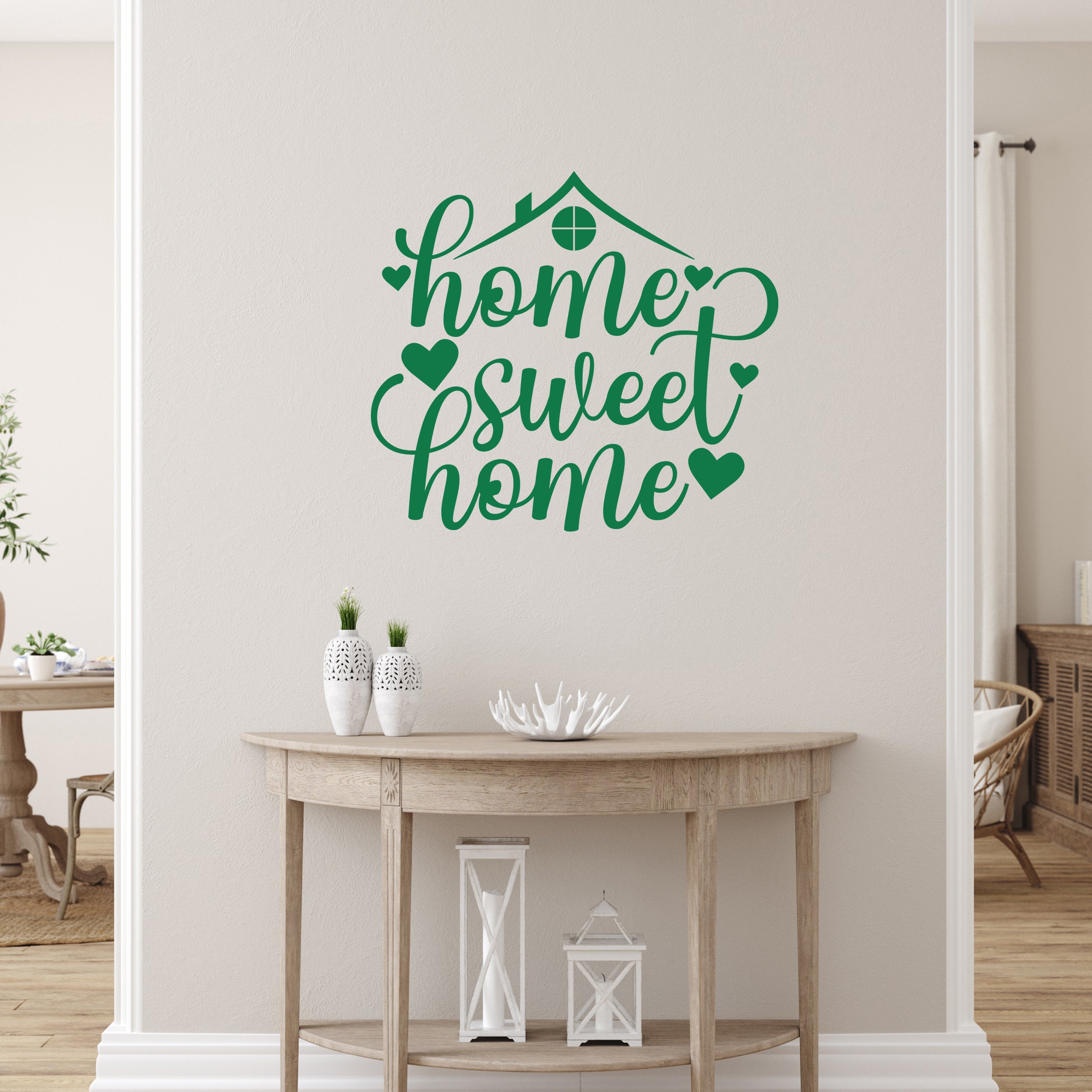 Wandtattoo Home Sweet Home in Grün an einer Flurwand