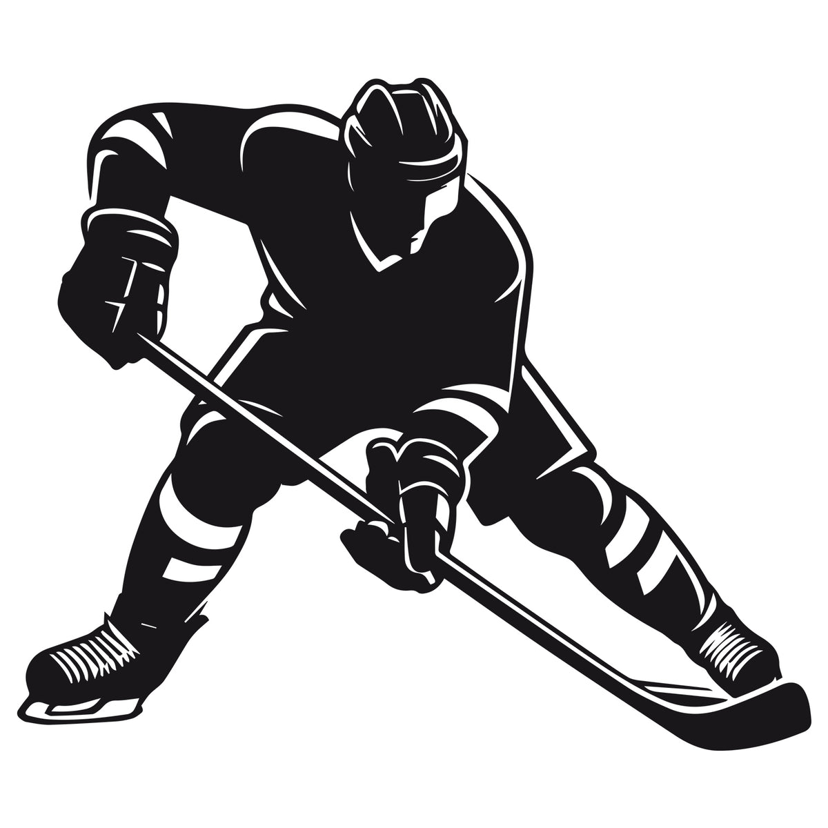 Schwarzes Wandtattoo mit Eishockeyspieler als freigestelltes Motiv