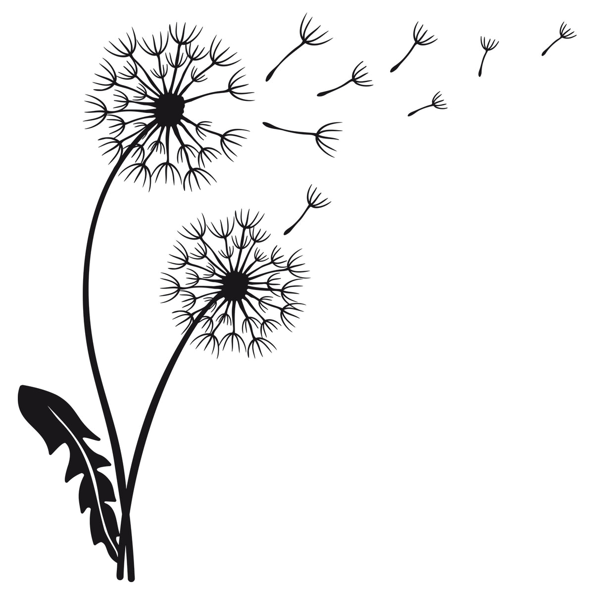 Schwarzes Wandtattoo mit zwei Pusteblumen als freigestelltes Motiv