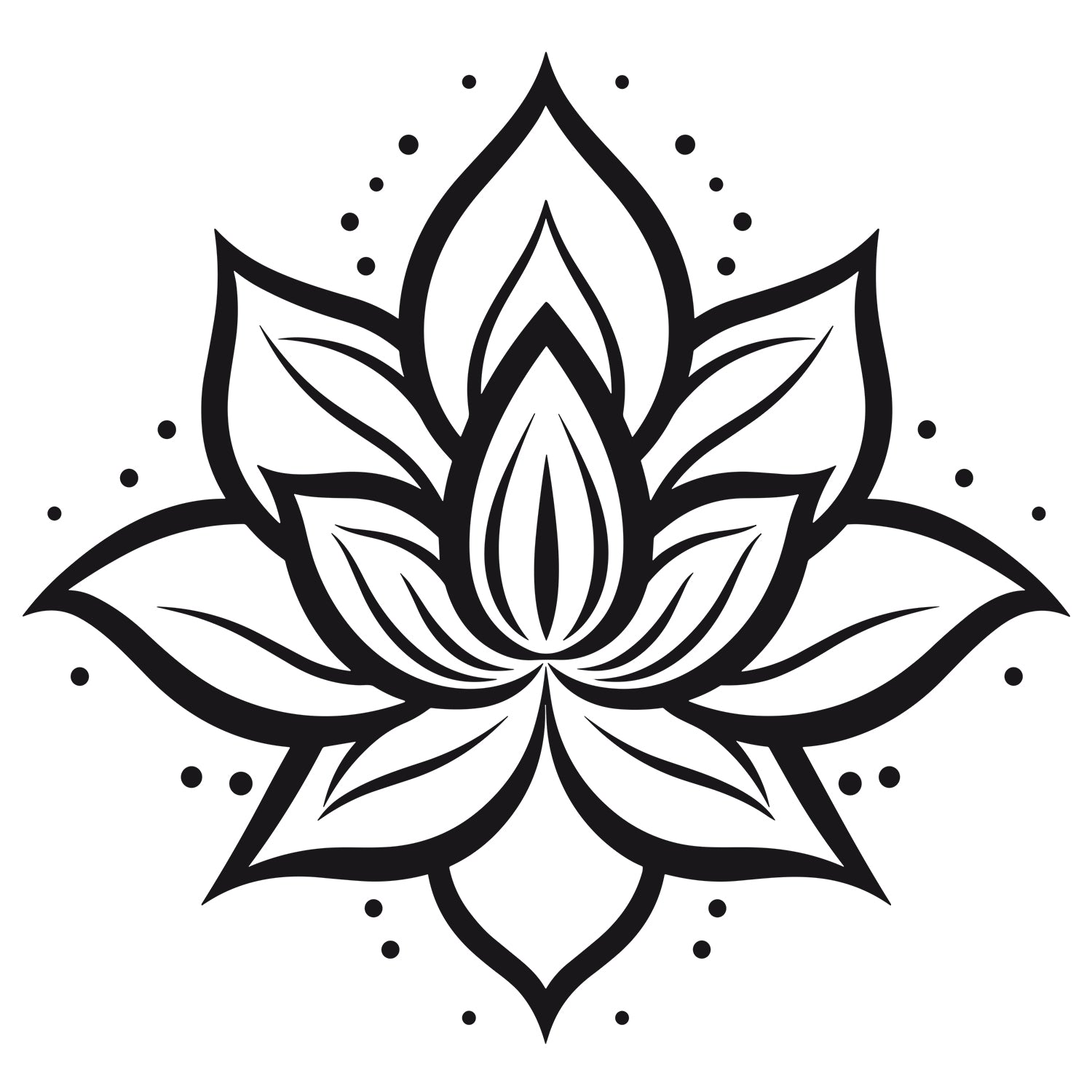 Schwarzes Wandtattoo mit geometrischer Lotusblüte