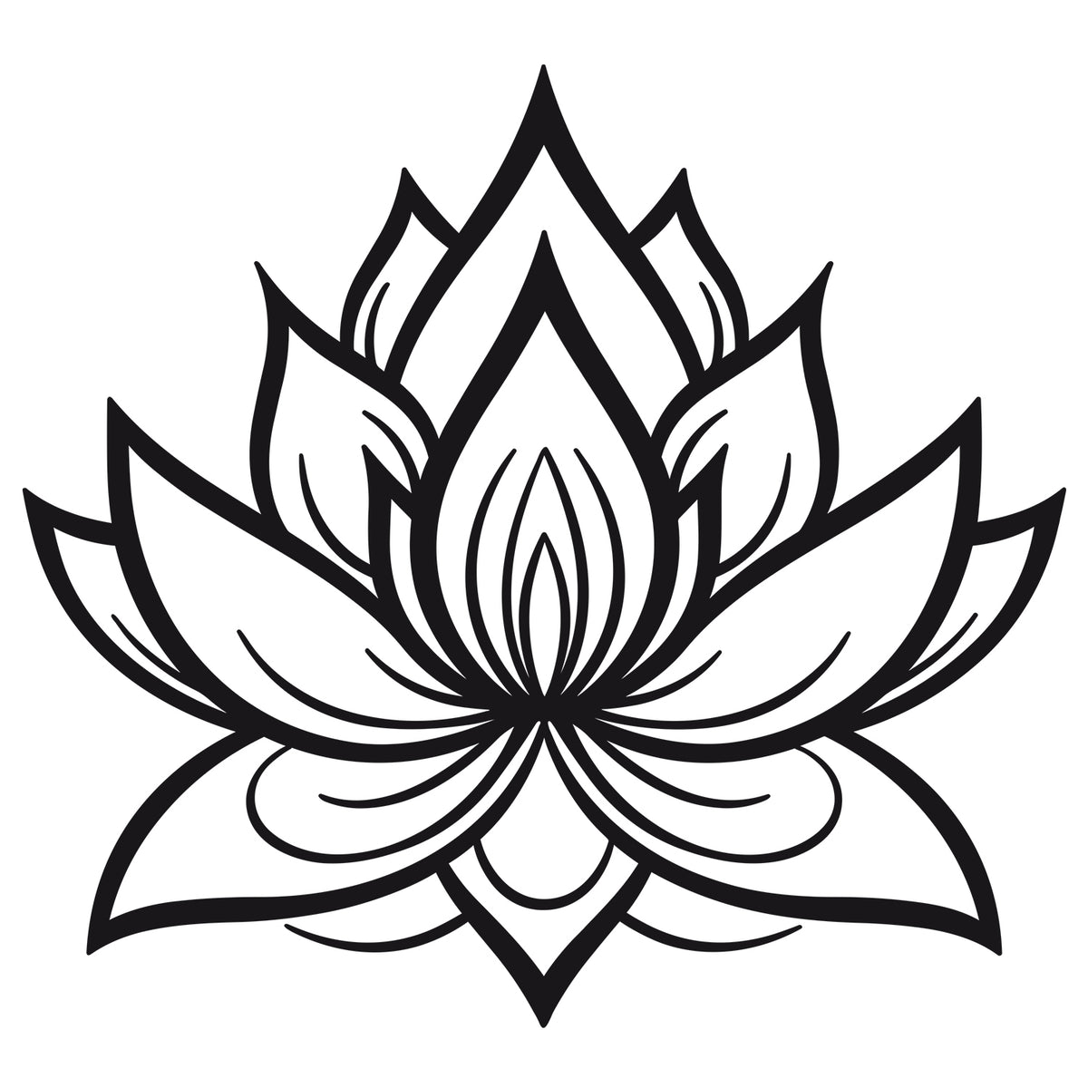 Schwarzes Wandtattoo mit geometrischer Lotusblüte als freigestelltes Motiv