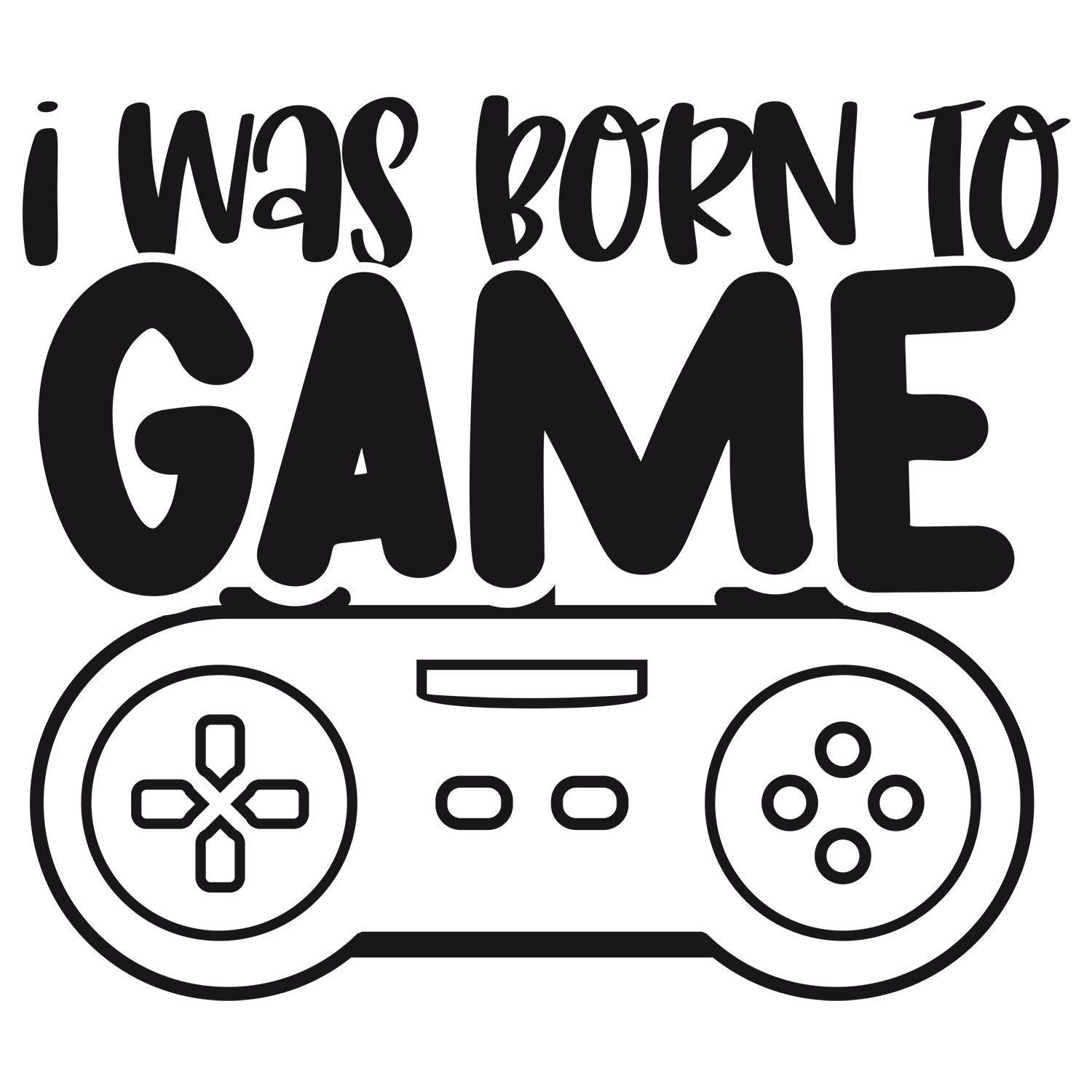 Schwarzes Wandtattoo I was born to game mit Gamepad