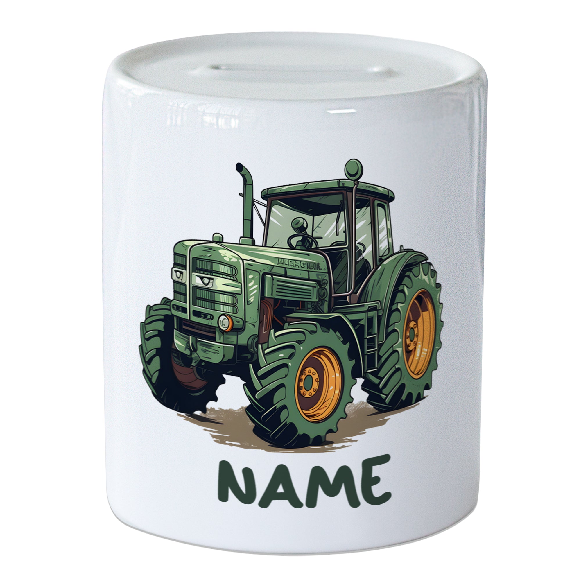 Spardose mit Traktor, Trecker mit Namen personalisiert, für Kinder als Geldgeschenk