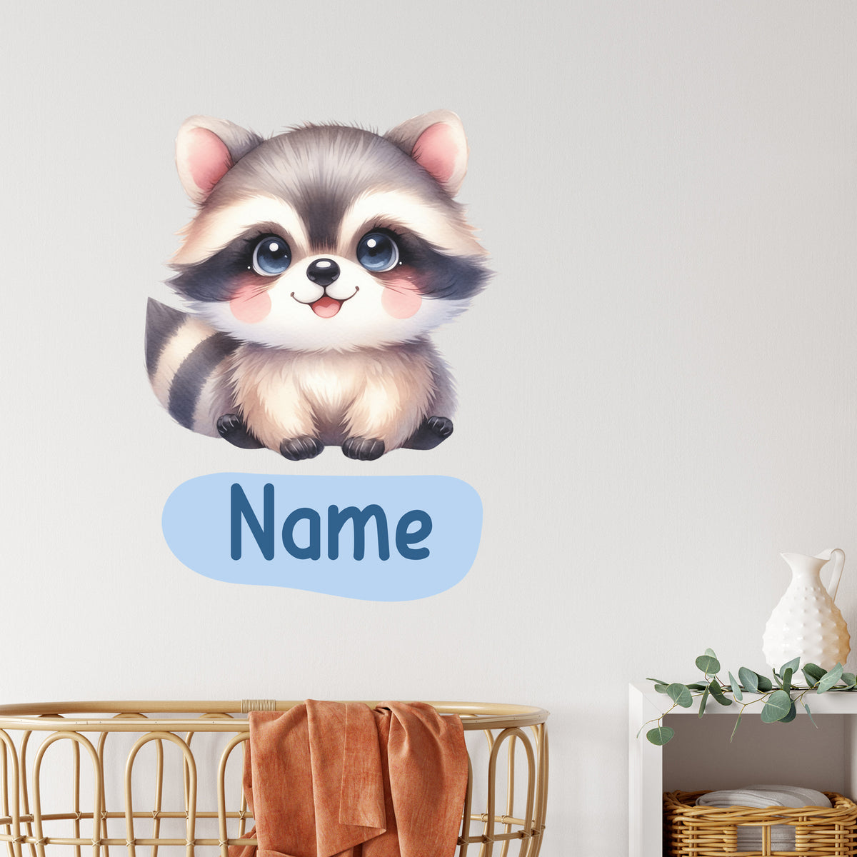 Süßer Waschbär mit großen Augen, beige und grau, personalisierbar.
