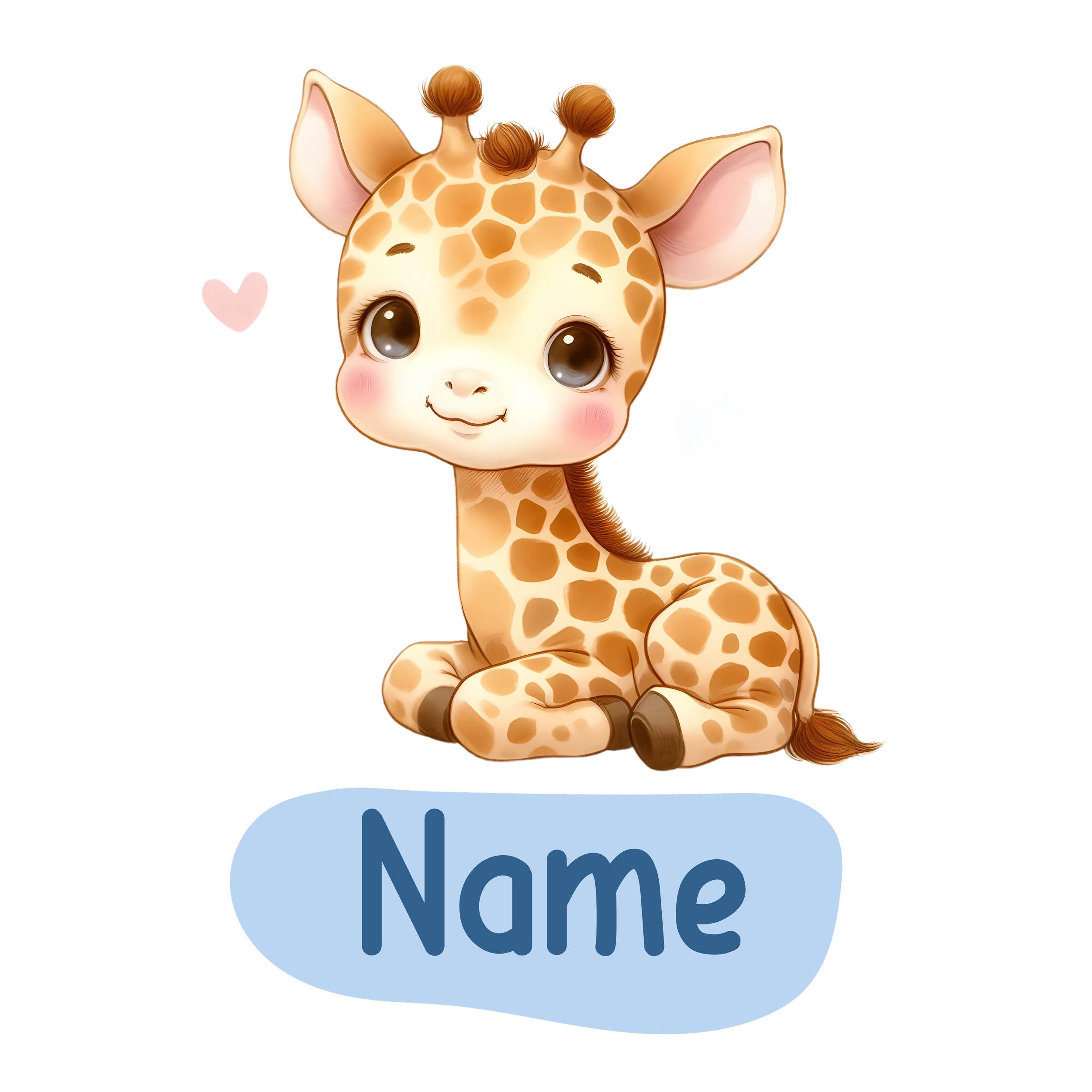 Niedliche Giraffe mit braunem Fell und Herzchen.