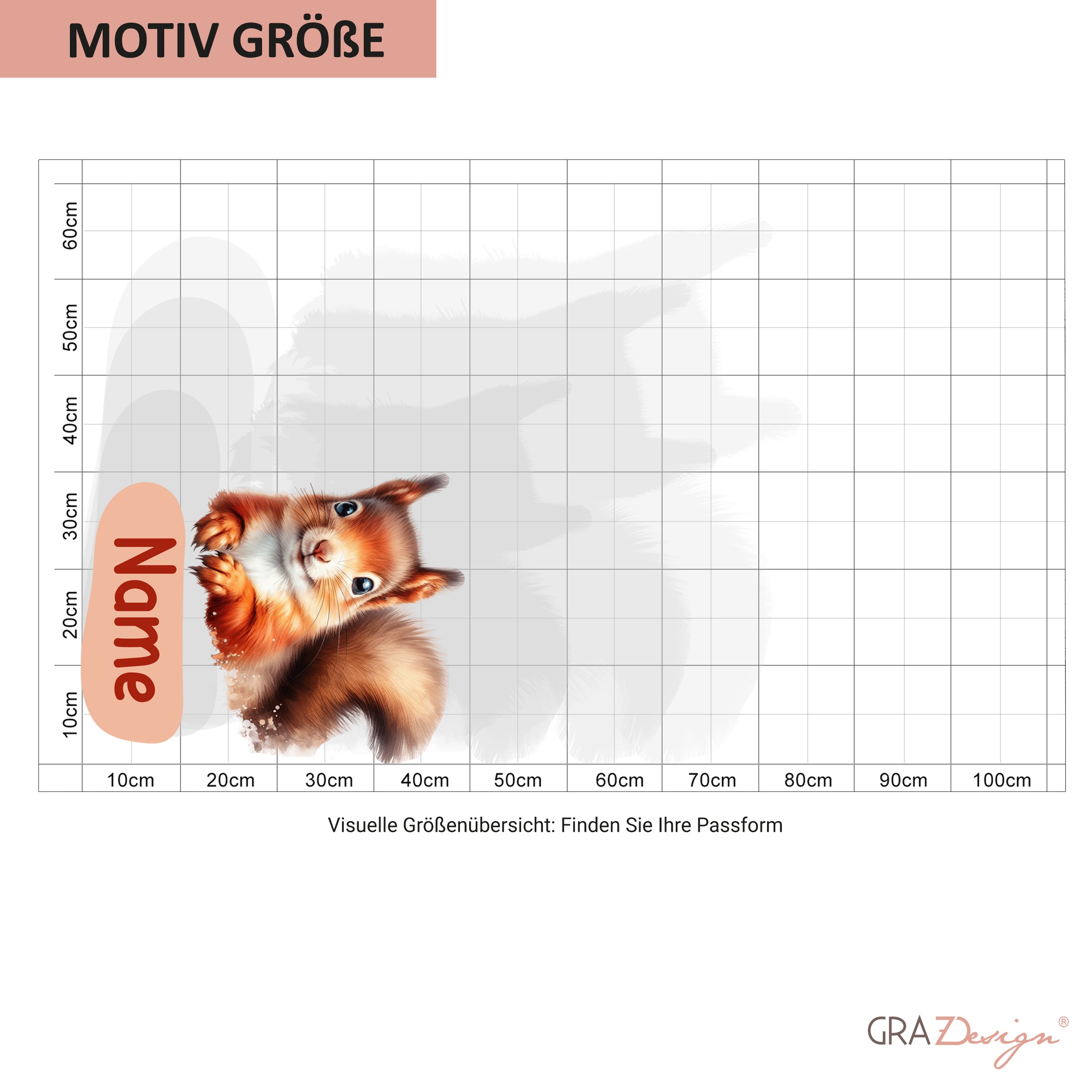 Eichhörnchen-Motiv in Braun und Orange, Maßstab 1:1.