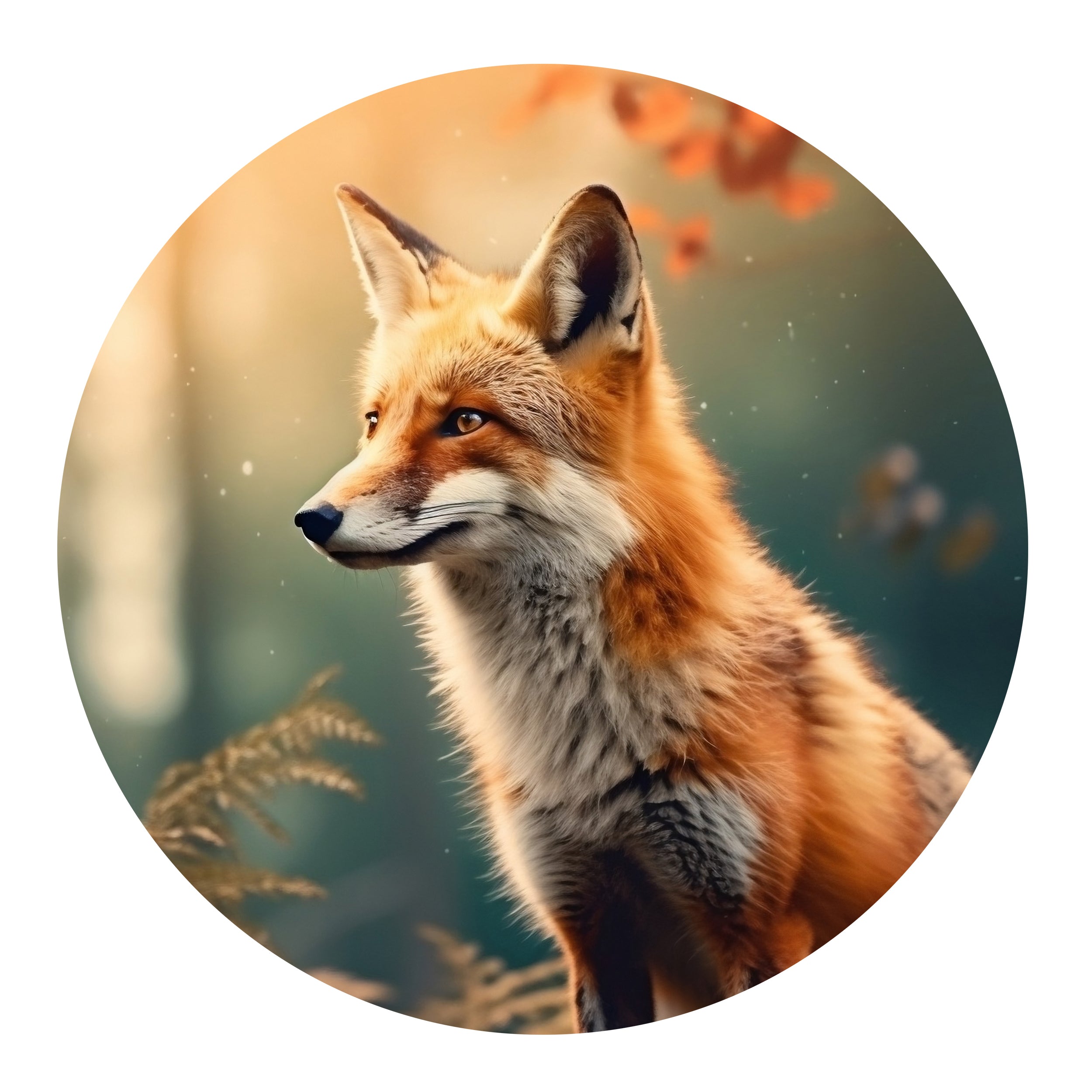 Rotfuchs mit leuchtendem Fell und sanftem Blick.