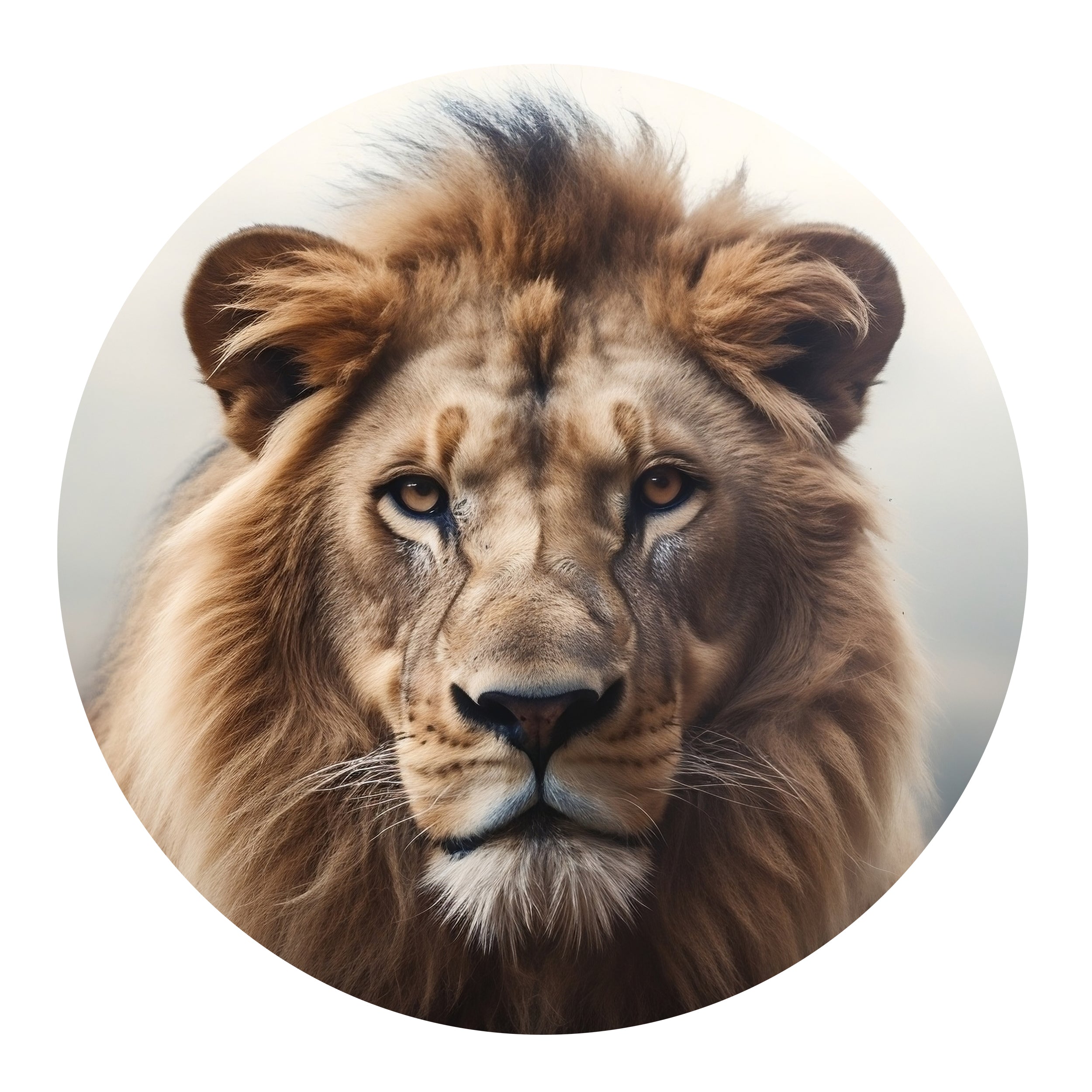Löwe mit majestätischer Mähne und intensiven Augen.