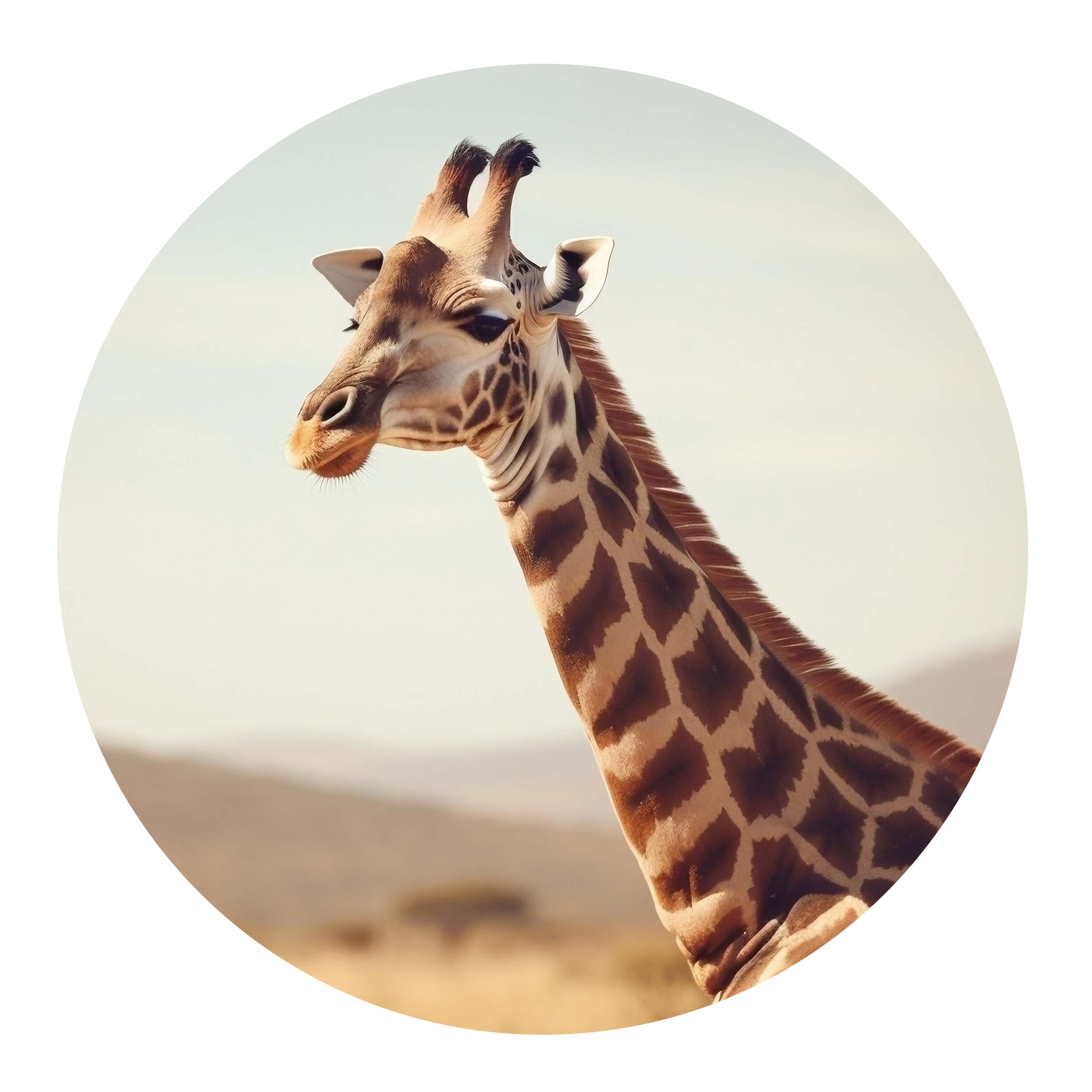 Giraffe mit braunem Fell und auffälligen Flecken.