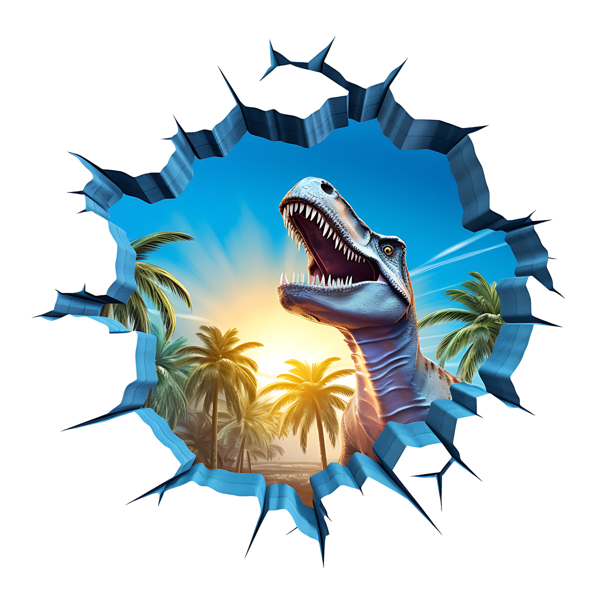 Wandtattoo mit Tyrannosaurus Rex beim Wanddurchbruch