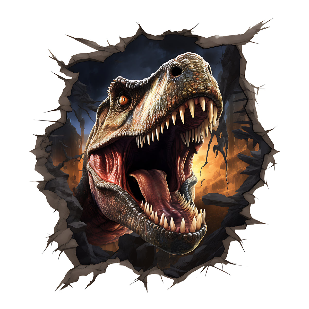 Wandtattoo mit Tyrannosaurus Rex beim Wanddurchbruch