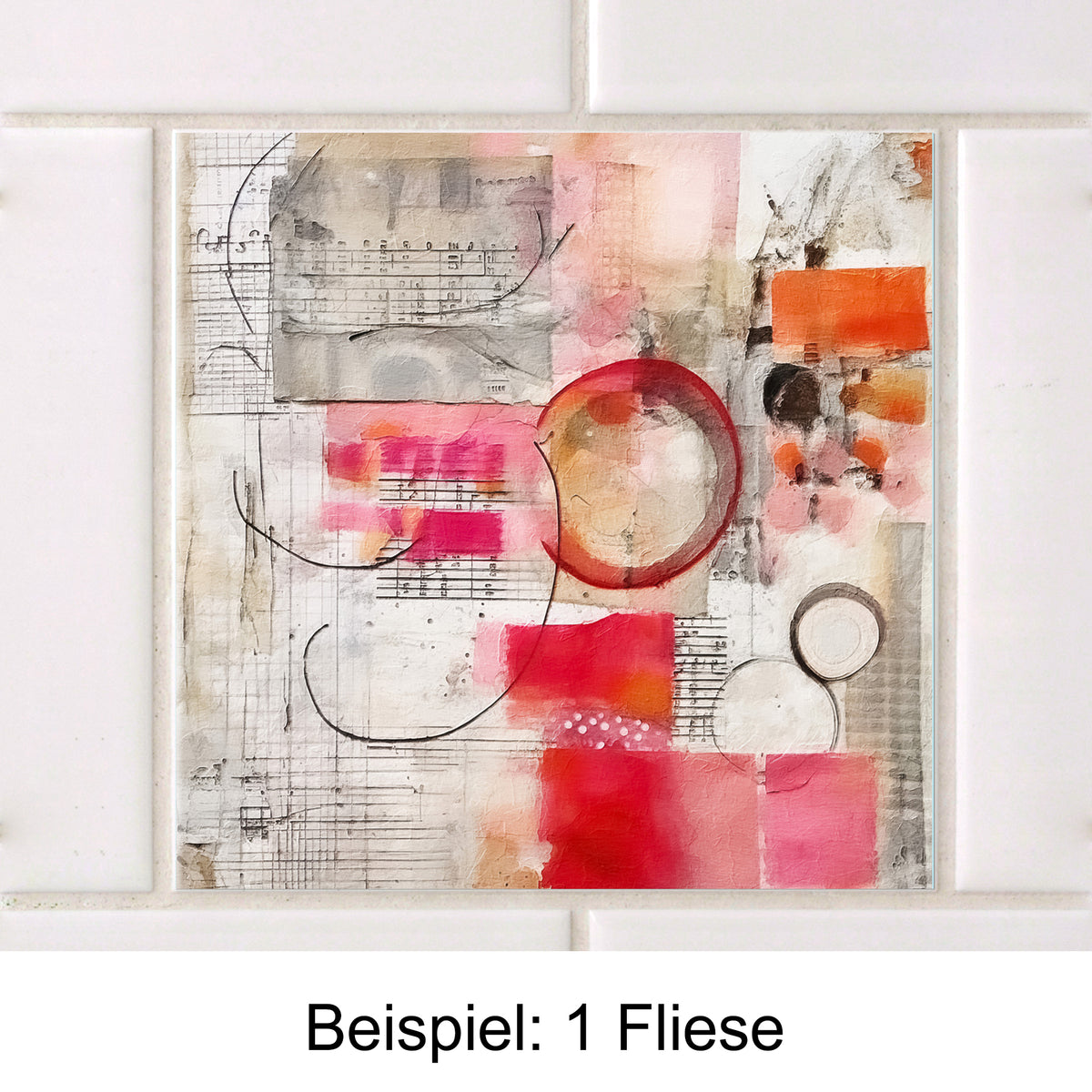 Abstrakte Fliese in Rosa, Orange und Grau mit geometrischen Formen.