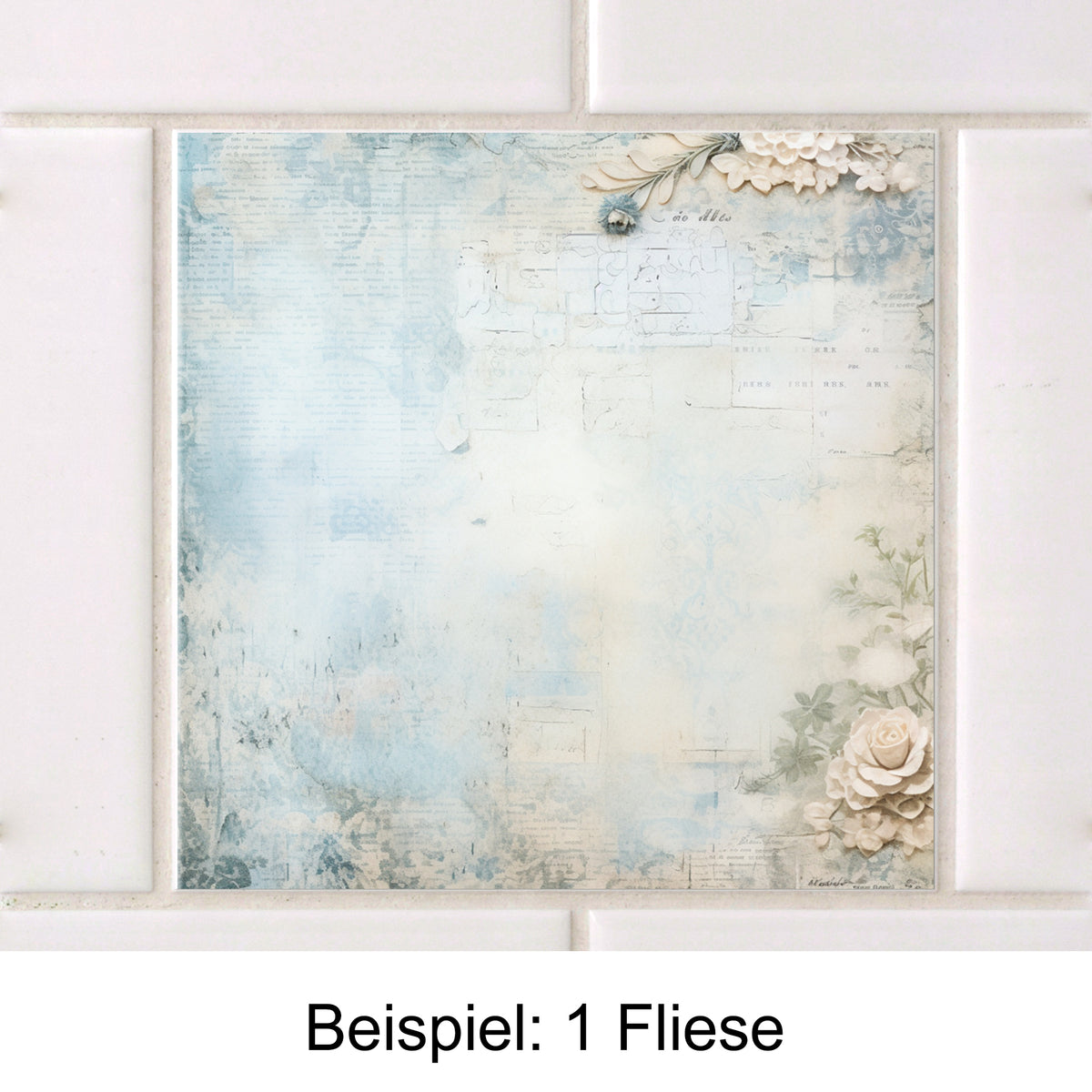 Dekorative Fliese in sanften Blau- und Cremetönen mit Blumenmotiven.