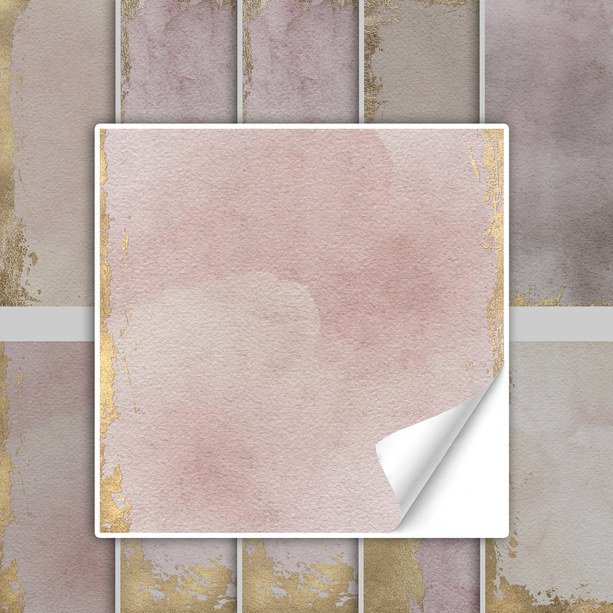 Rosa Aquarellpapier mit goldenen Akzenten und abgerundeten Ecken.