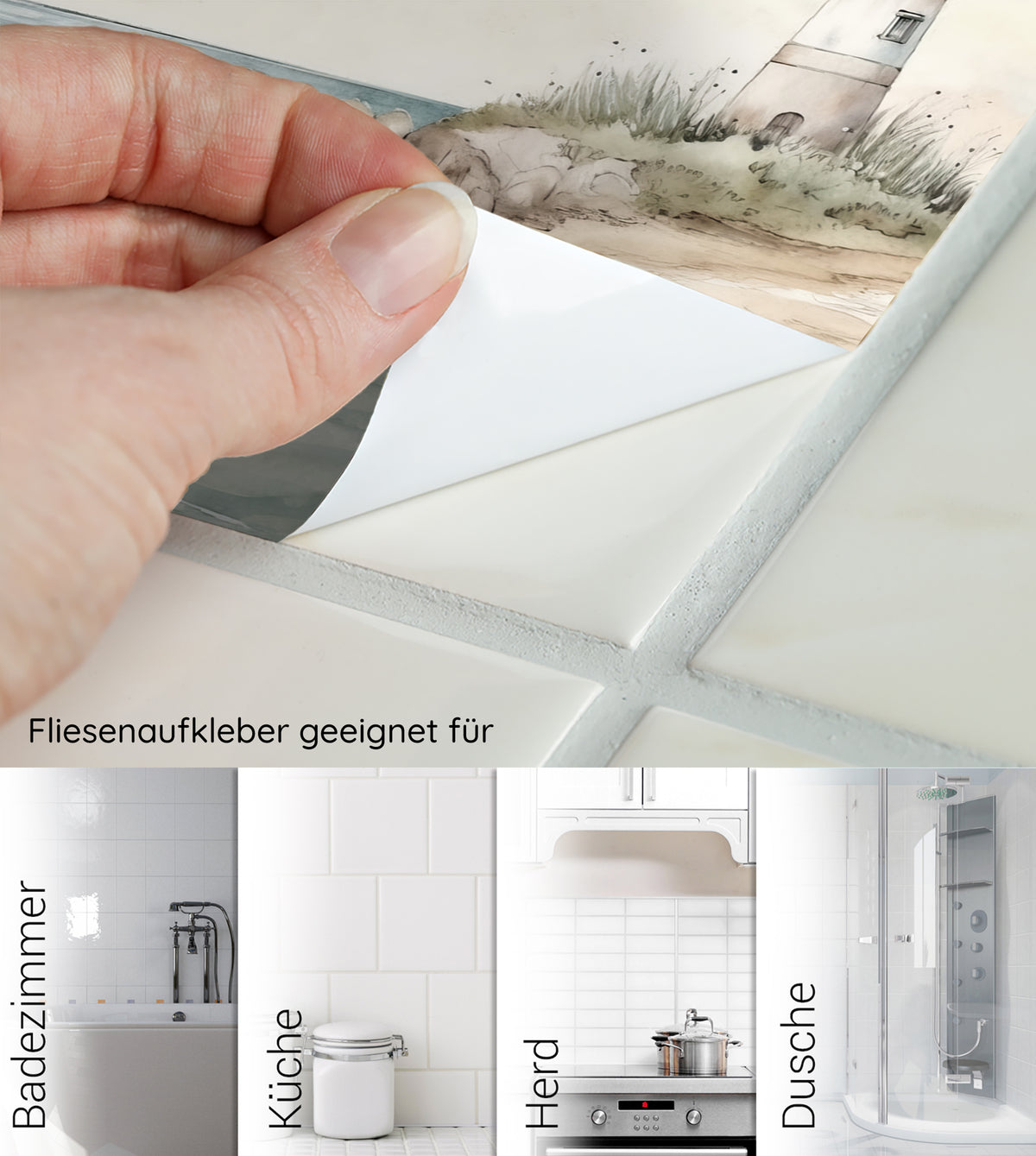 Fliesenaufkleber mit Landschaftsmotiv, geeignet für Badezimmer und Küche.