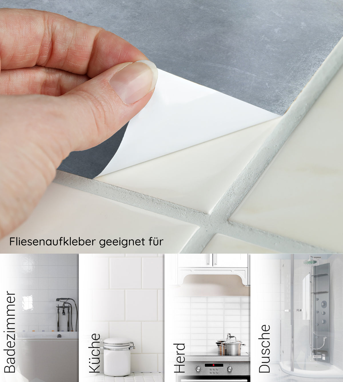Fliesenaufkleber in Grau, geeignet für verschiedene Räume.