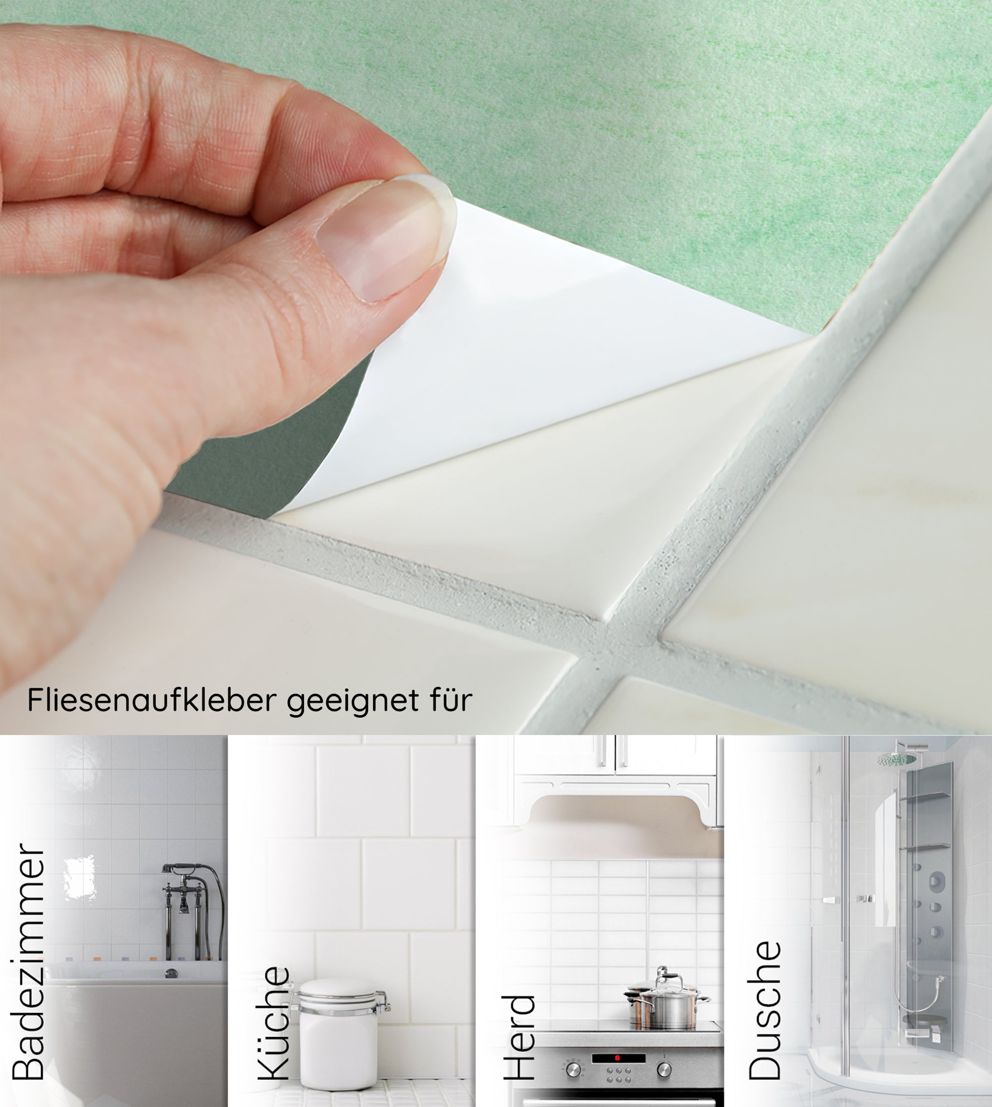 Fliesenaufkleber in Weiß für Badezimmer, Küche und Dusche.