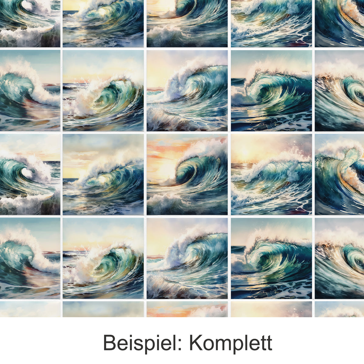 Diverse Wellenmuster in Blau- und Grüntönen.