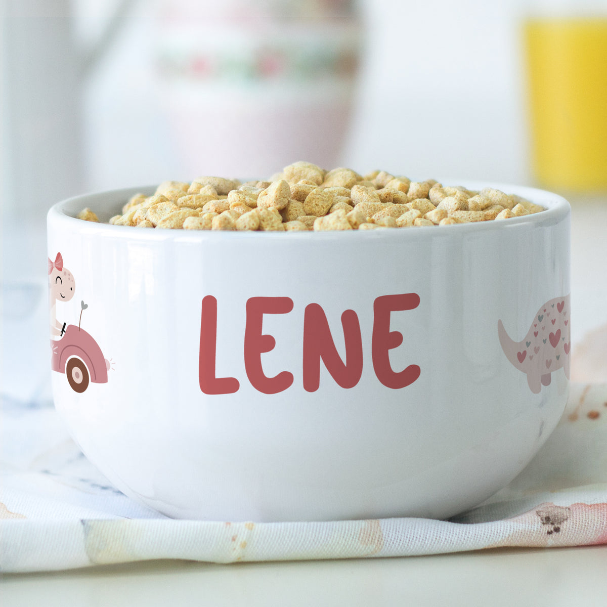 Müslischale mit niedlichem Dinos in rosa